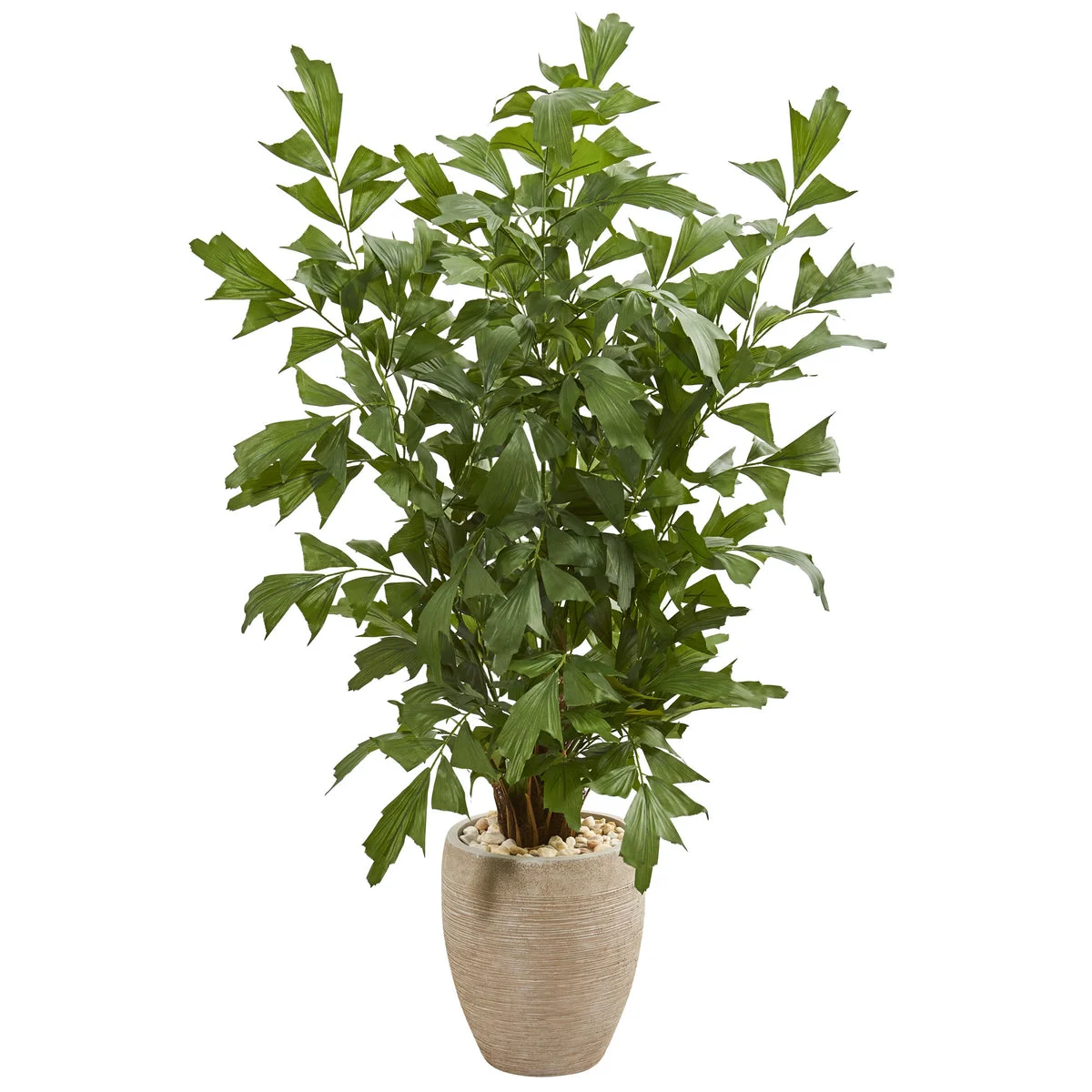 Nearly Natural 5675 5' Artificial Green Fishtail Palm Tree in Sand Colored Planter