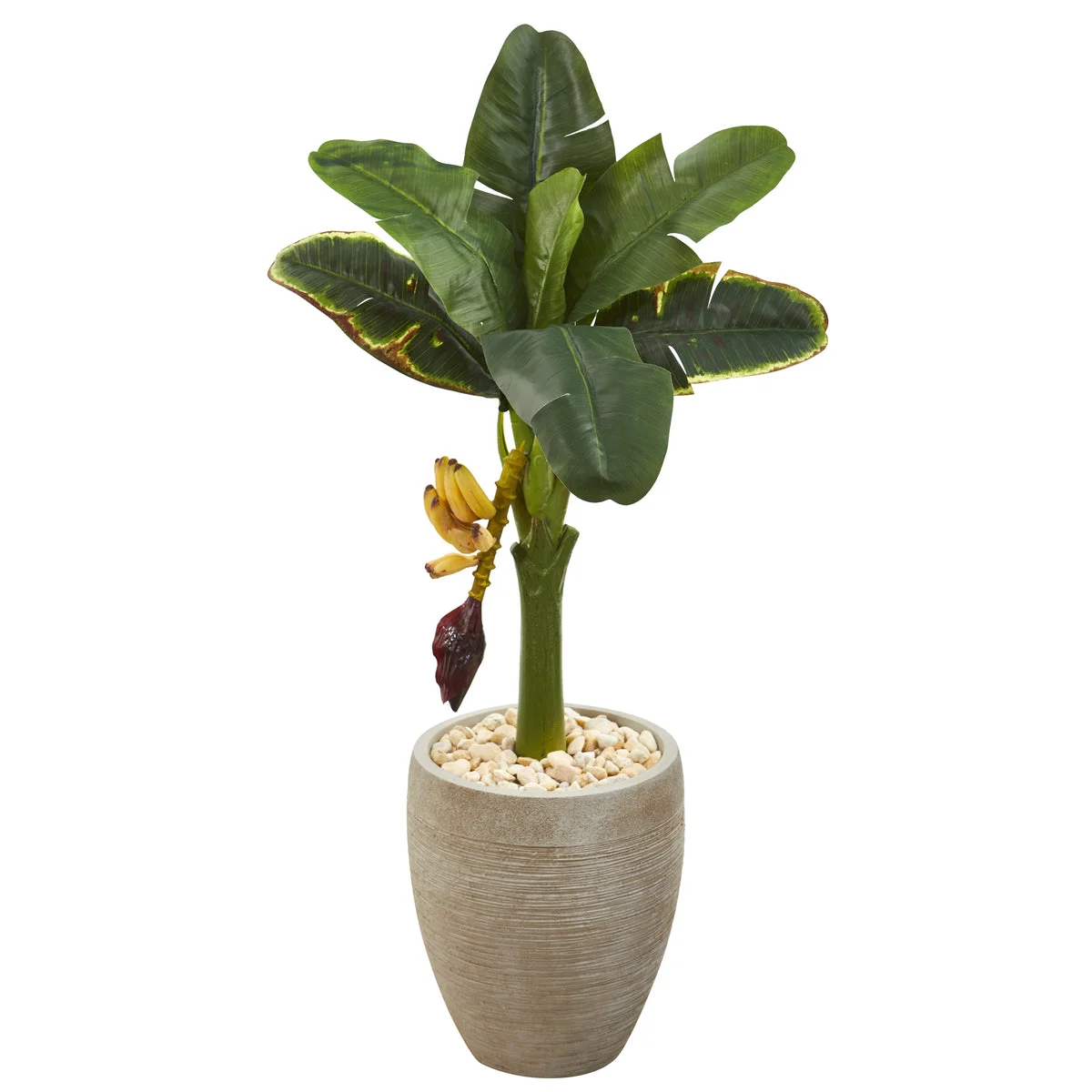Nearly Natural T1189 36" Artificial Green Banana Tree in Sand Colored Planter
