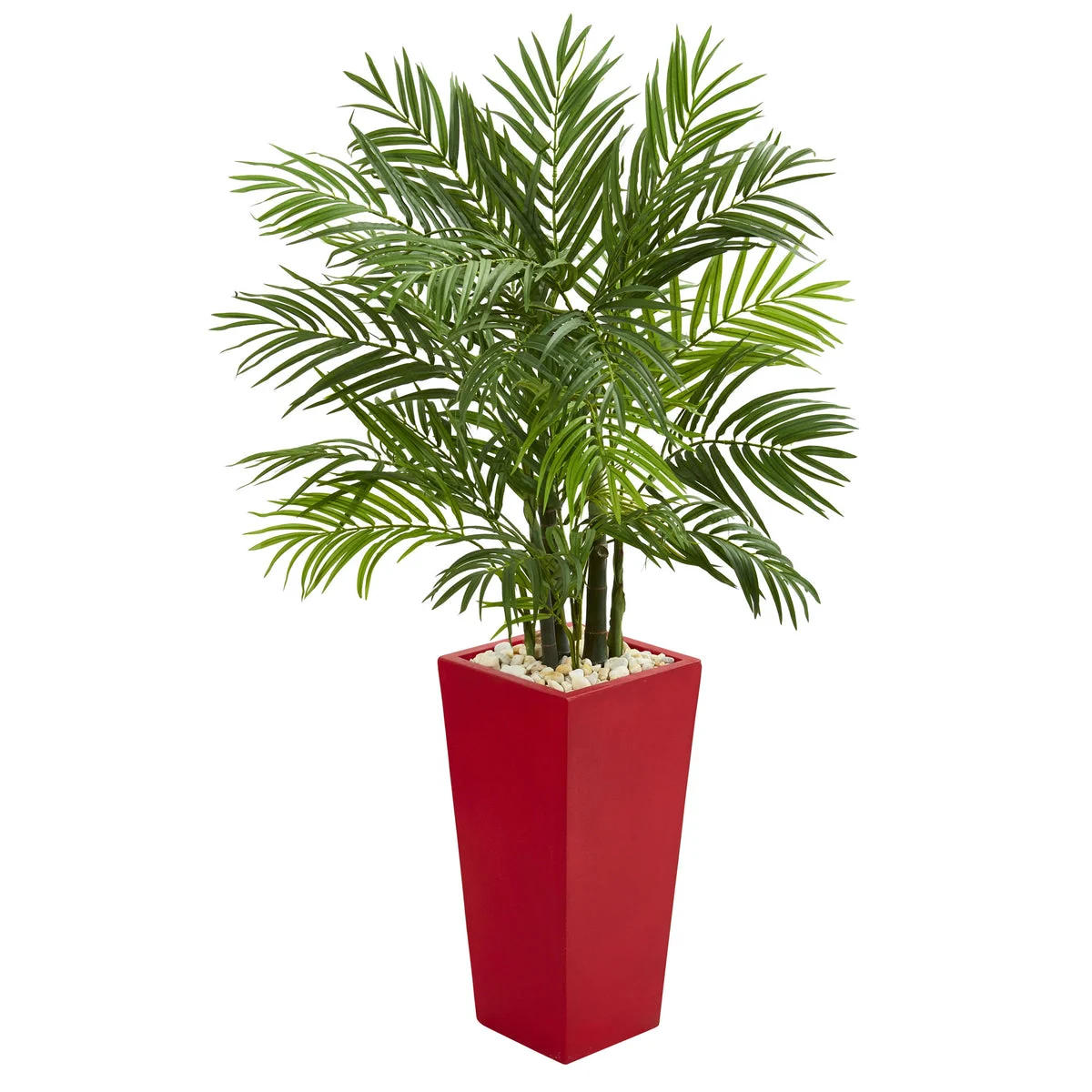 Nearly Natural 5615 4.5' Artificial Green Areca Plam Tree in Red Planter