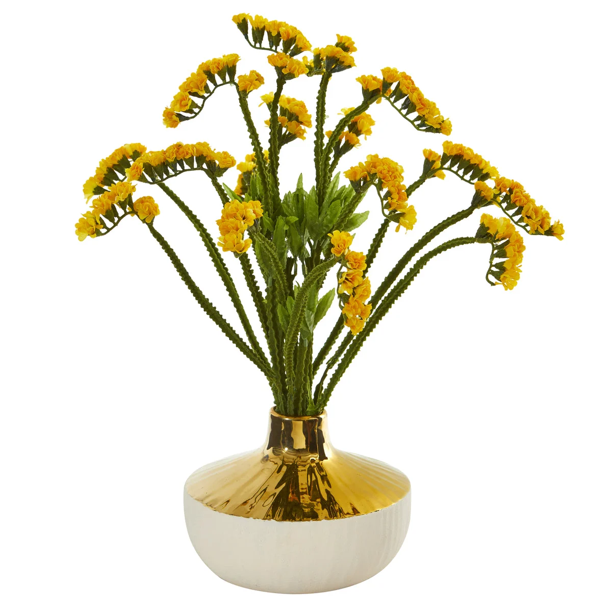 Nearly Natural 17`` Baby Breath Artificial Arrangement in Gold and Cream Elegant Vase