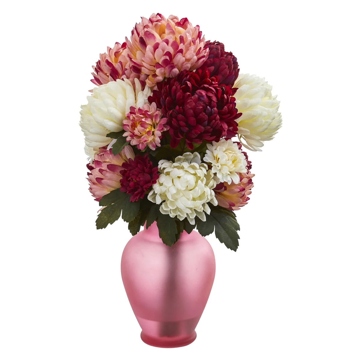 Nearly Natural Mum Artificial Arrangement in Rose Colored Vase