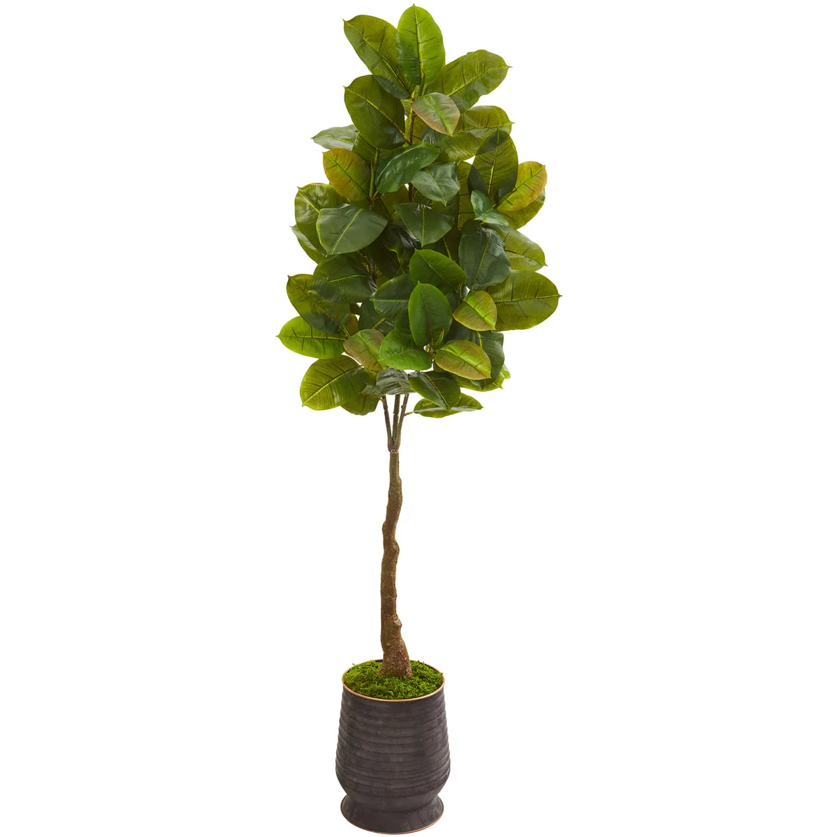 Nearly Natural 9883 68" Artificial Green Real Touch Rubber Leaf Tree in Ribbed Metal Planter
