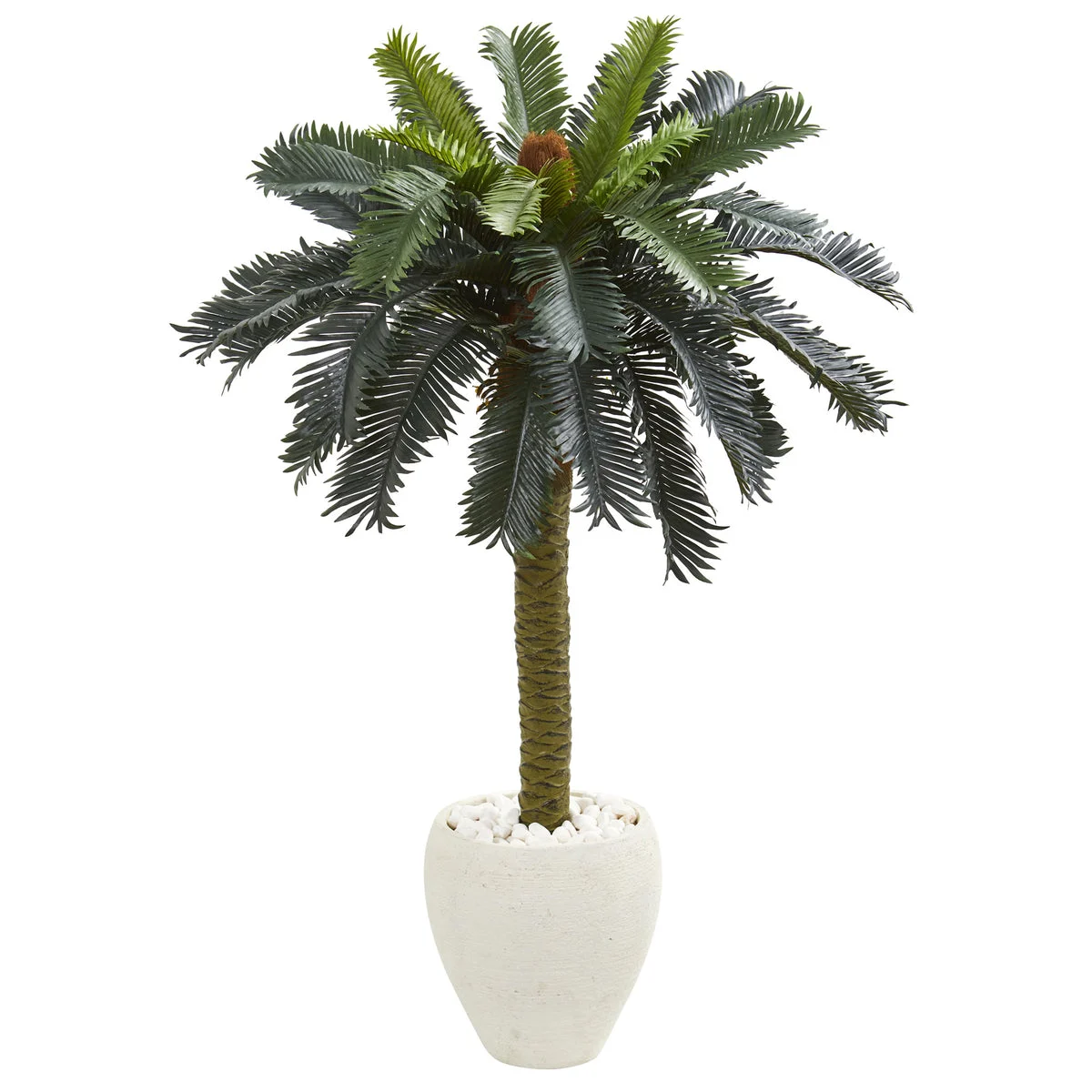 Nearly Natural 5621 4' Artificial Green Sago Palm Tree in White Planter