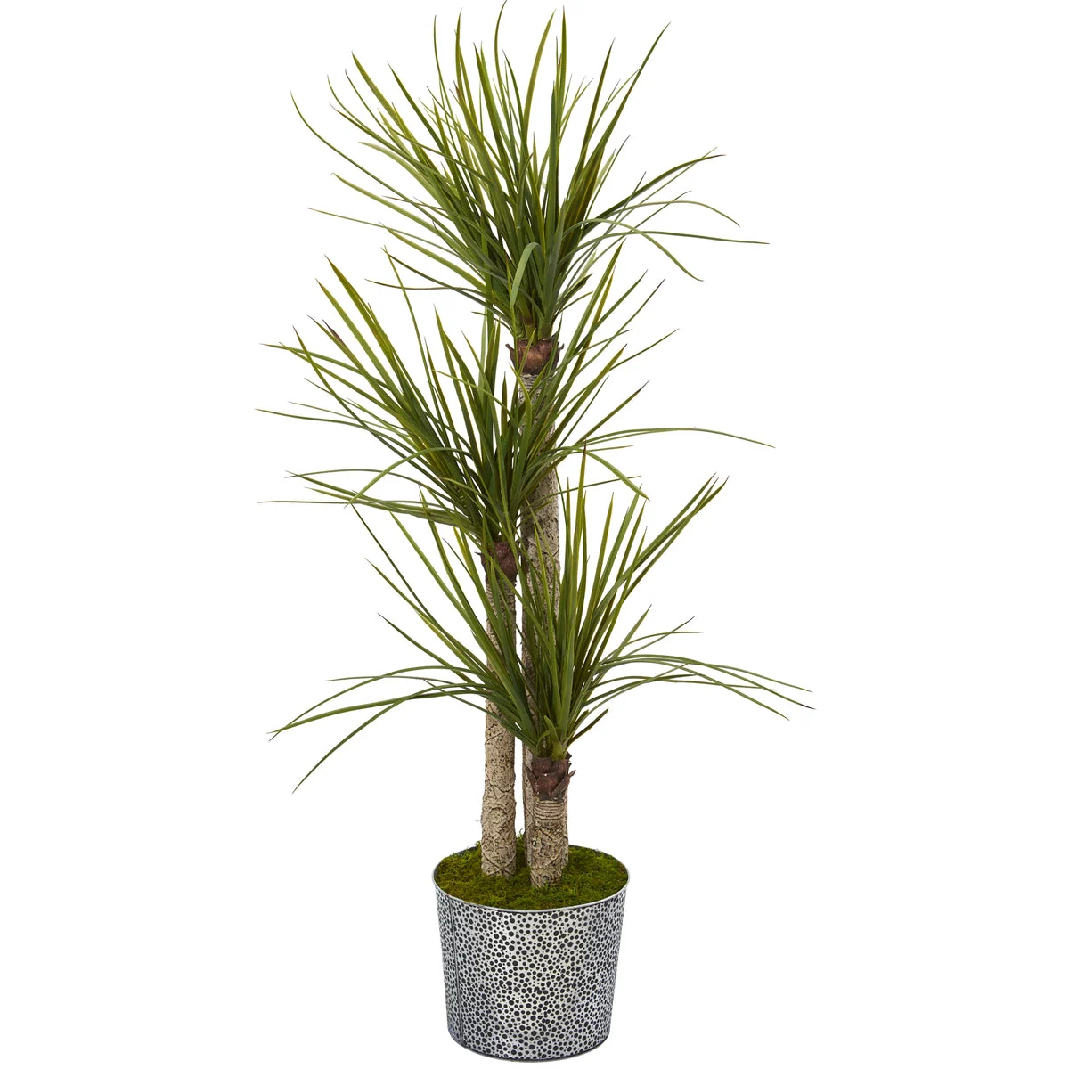 Nearly Natural T1055 59" Artificial Green Yucca Tree in Black Embossed Tin Planter