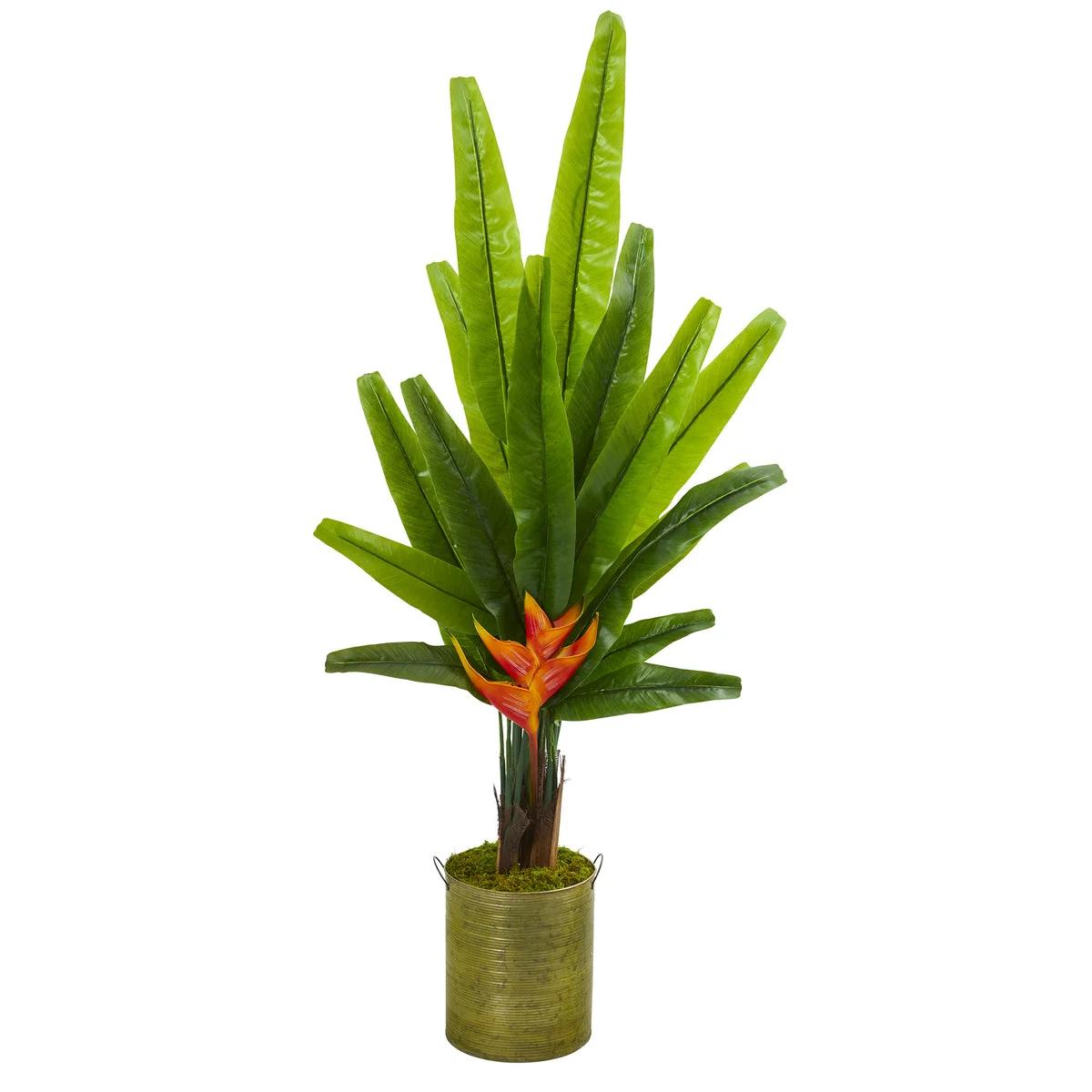 Nearly Natural 9982 56" Artificial Green Traveler's Palm Tree in Green Planter