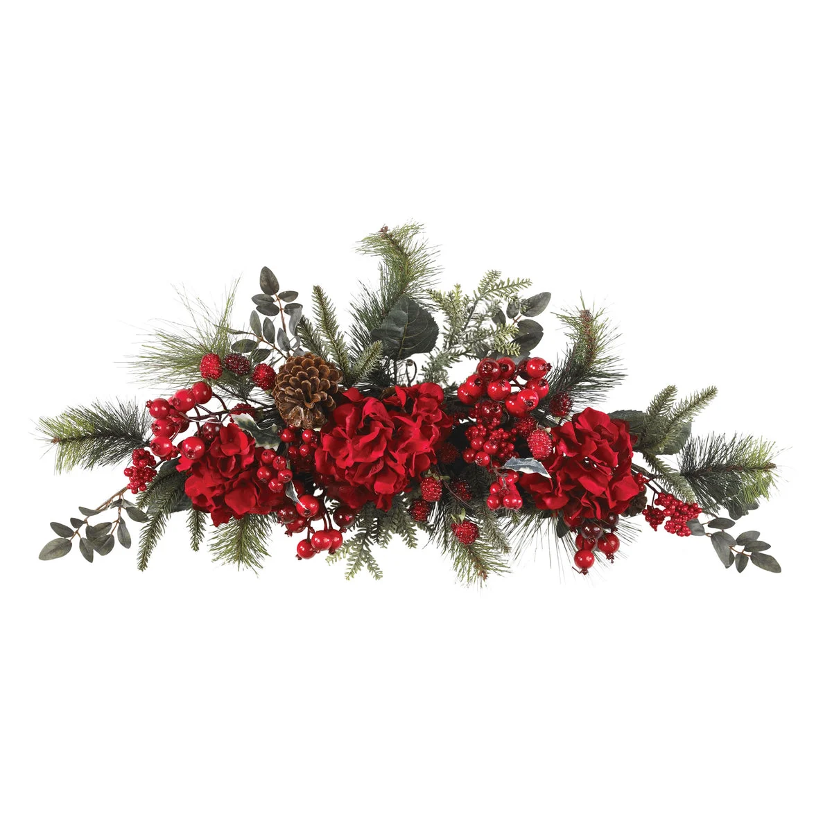 Nearly Natural 4679 30" Artificial Green & Red Holiday Hydrangea Swag