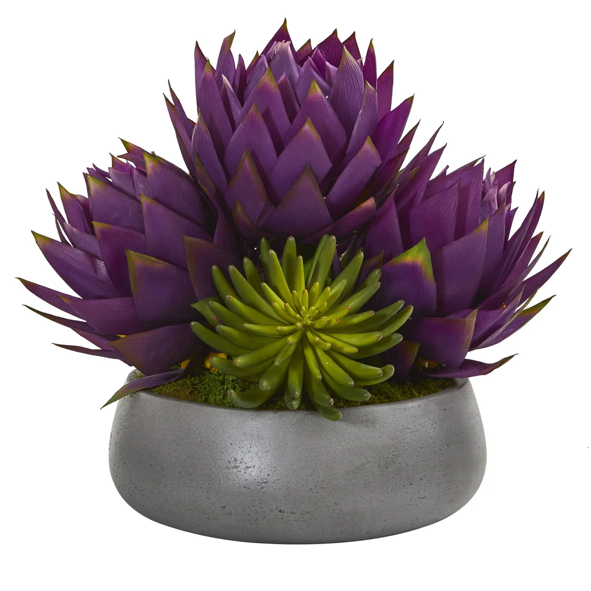 Nearly Natural 18`` Musella and Succulent Artificial Arrangement in Gray Garden Vase
