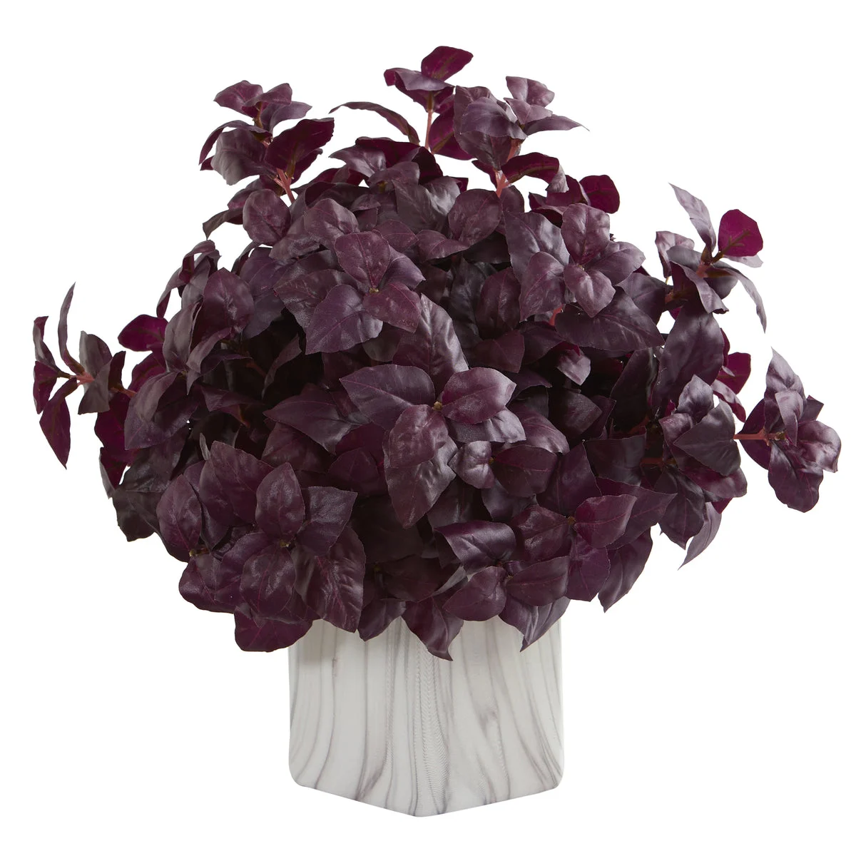Nearly Natural 16`` Basil Artificial Plant in Marble Finished Planter