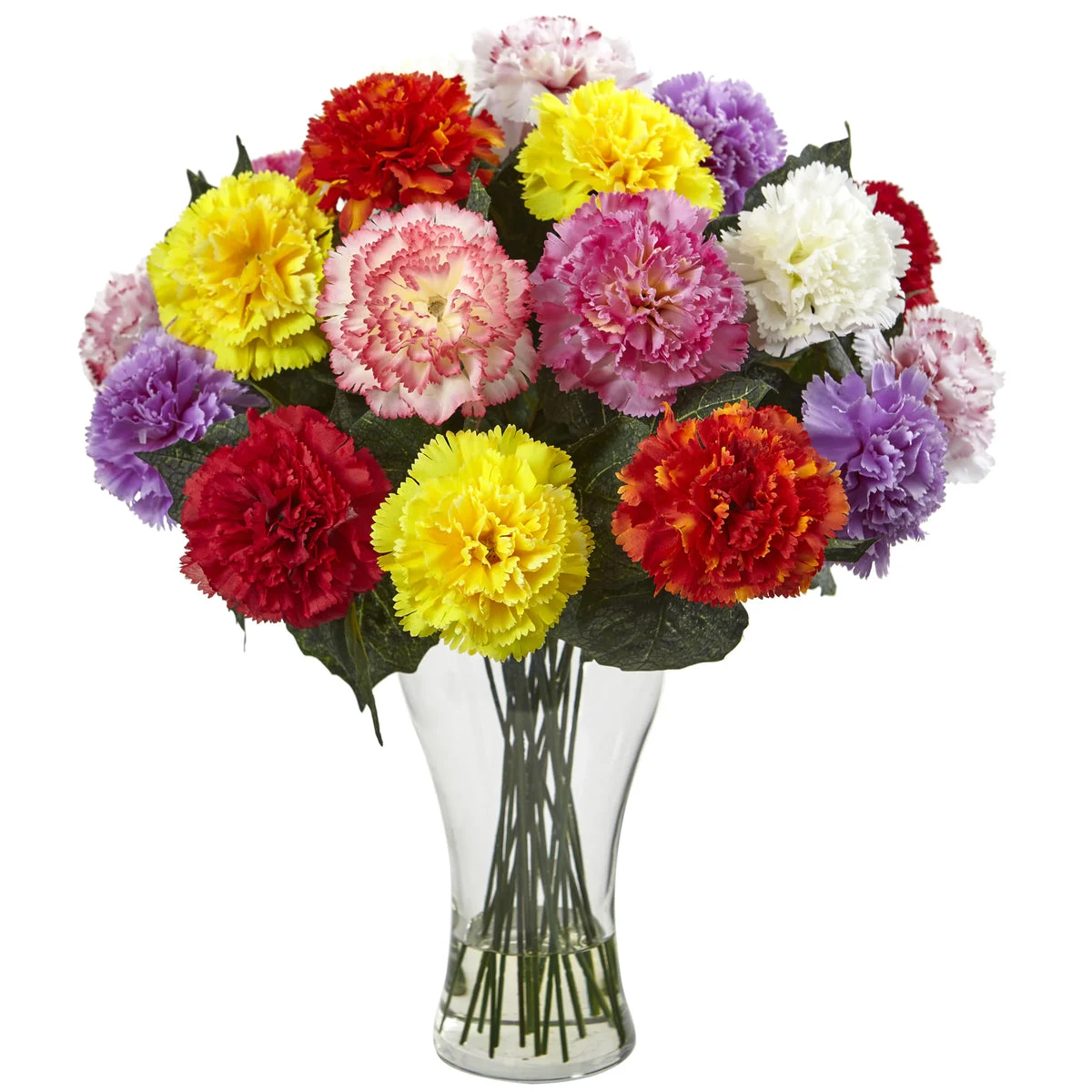 Nearly Natural Blooming Carnation Arrangement w/Vase