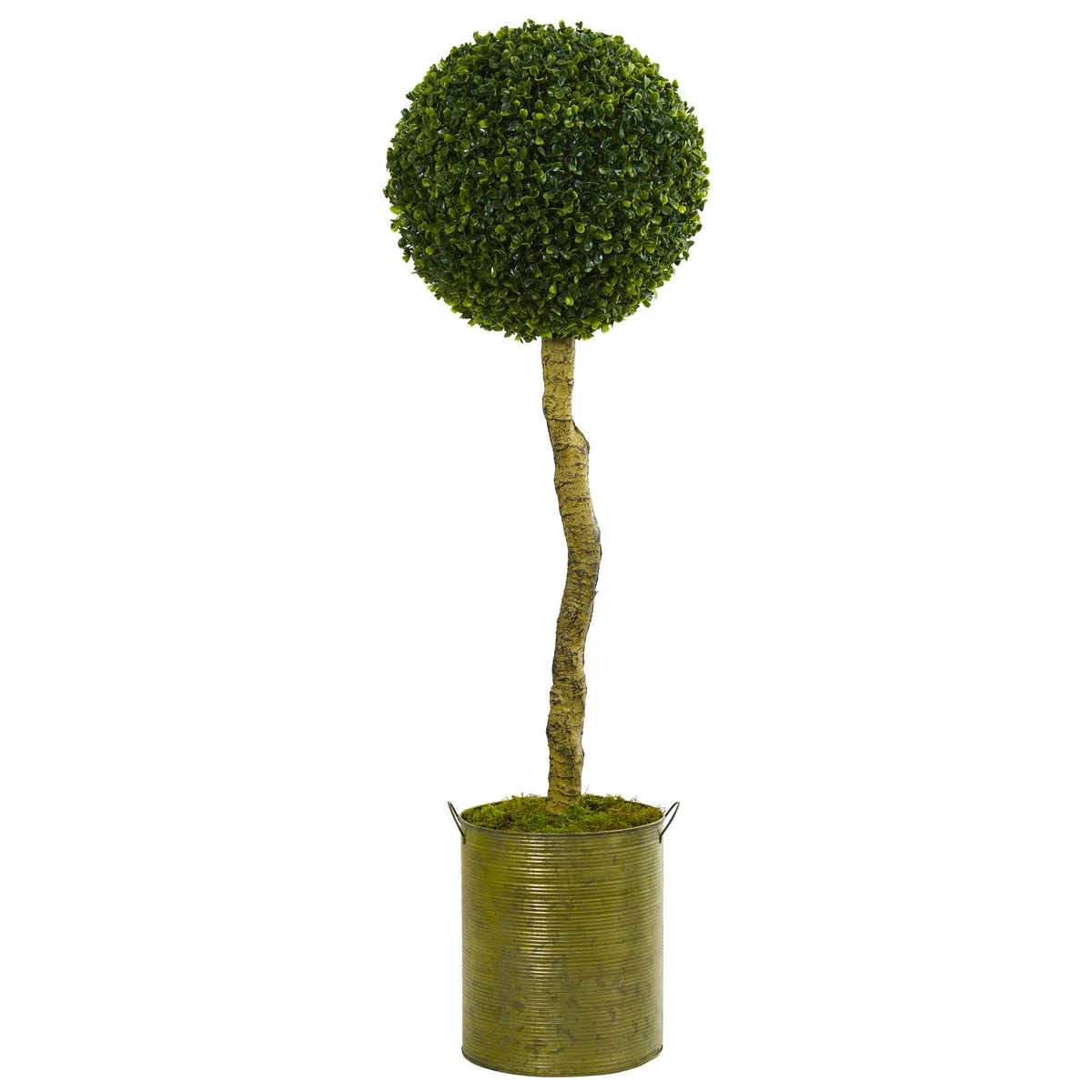 Nearly Natural 5702 4' Artificial Green Boxwood Ball Topiary Tree in Green Tin Planter, UV Resistant (Indoor/Outdoor)