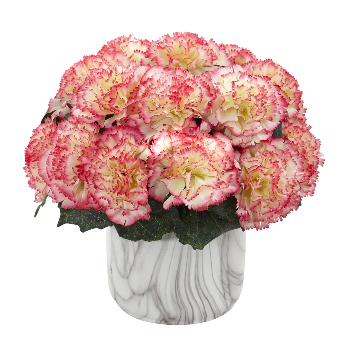 Nearly Natural Carnation Artificial Arrangement in Marble Finished Vase
