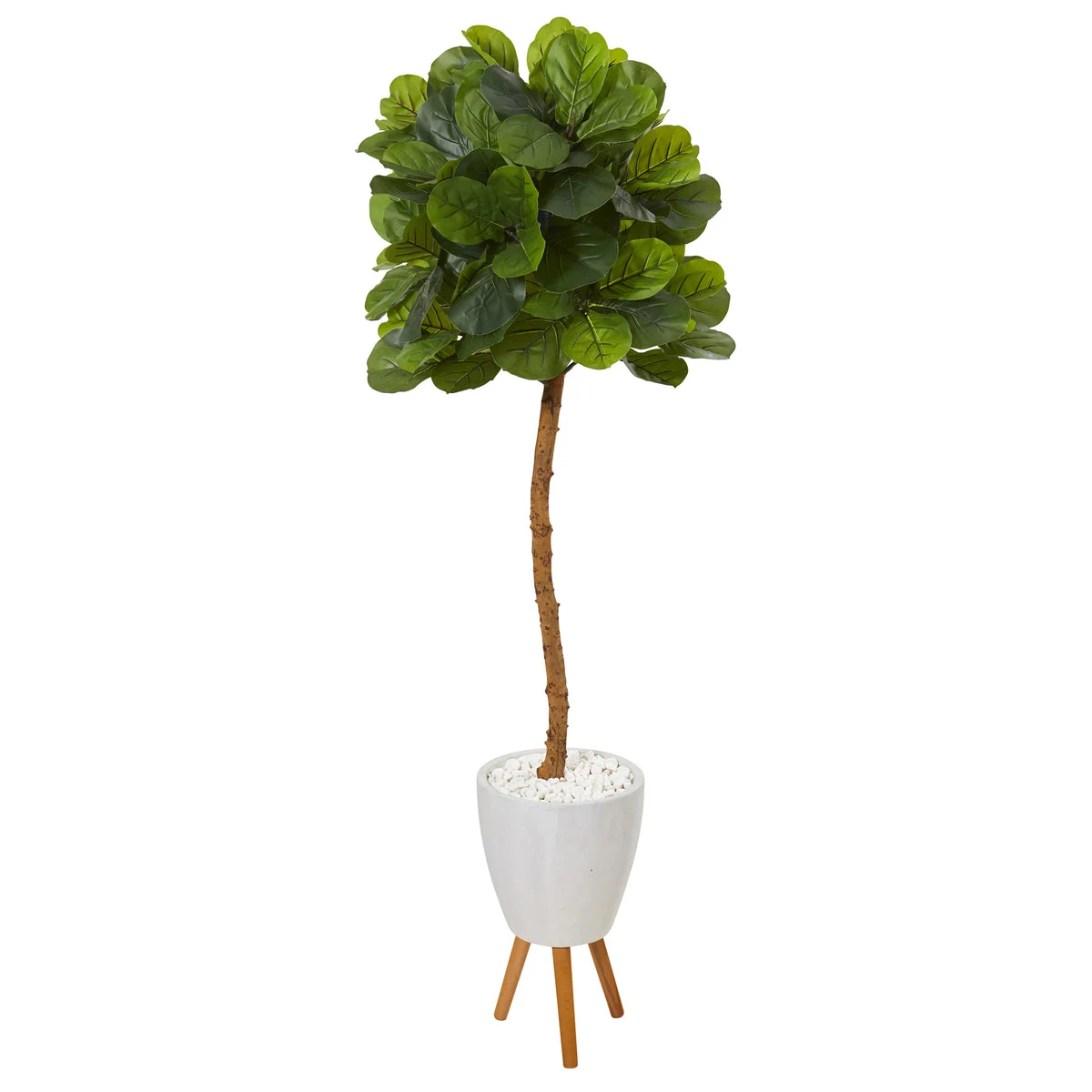 Nearly Natural T1147 5.5' Artificial Green Real Touch Fiddle Leaf Tree in White Planter with Stand
