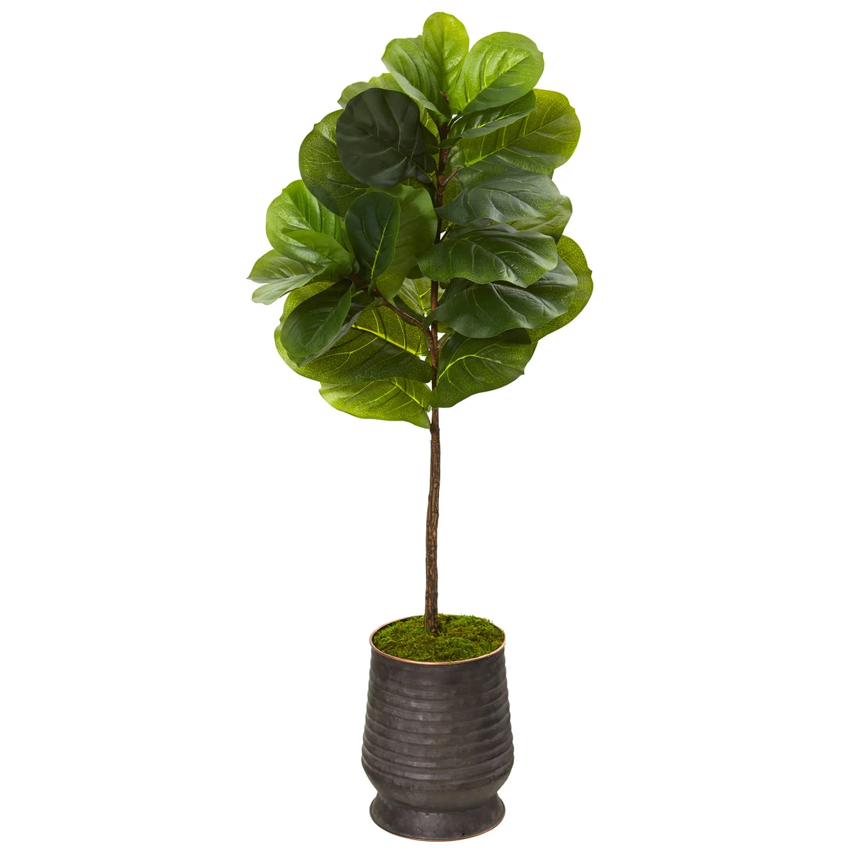 Nearly Natural T1160 52" Artificial Green Real Touch Fiddle Leaf Tree in Ribbed Metal Planter