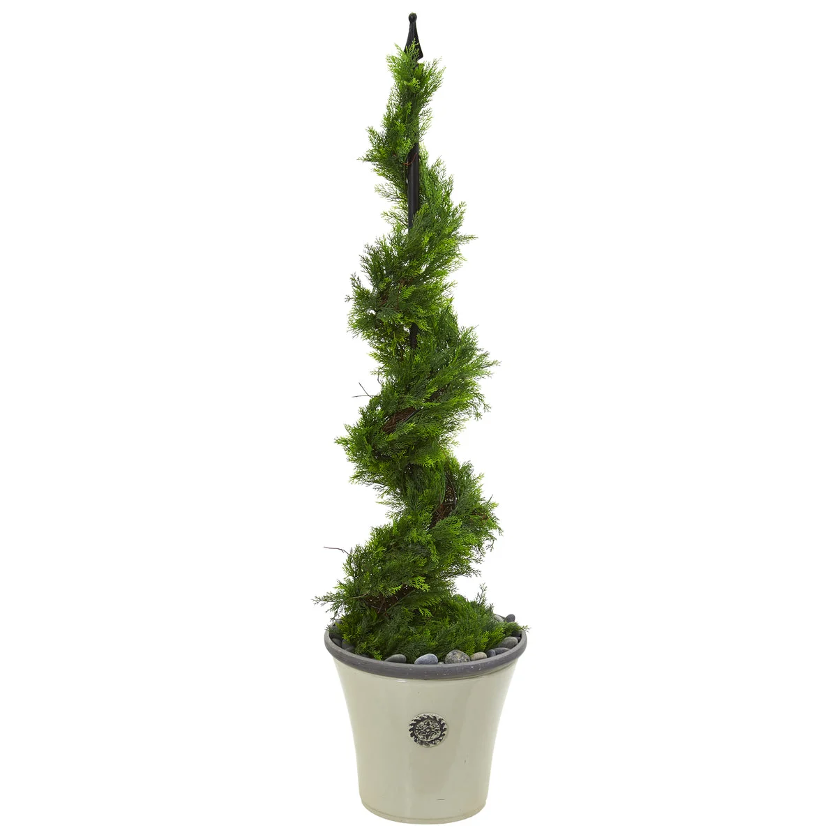 Nearly Natural T1195 4.5' Artificial Green Cypress Spiral Topiary Tree in Decorative Planter