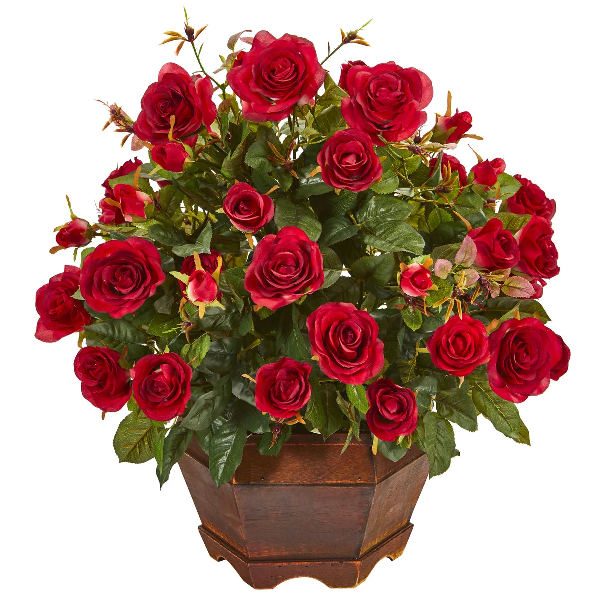 Nearly Natural 20`` Garden Rose Artificial Arrangement in Decorative Vase