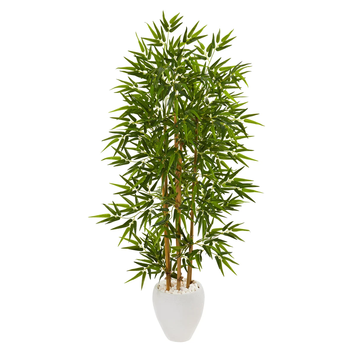 Nearly Natural 9871 63" Artificial Green Bamboo Tree in White Planter