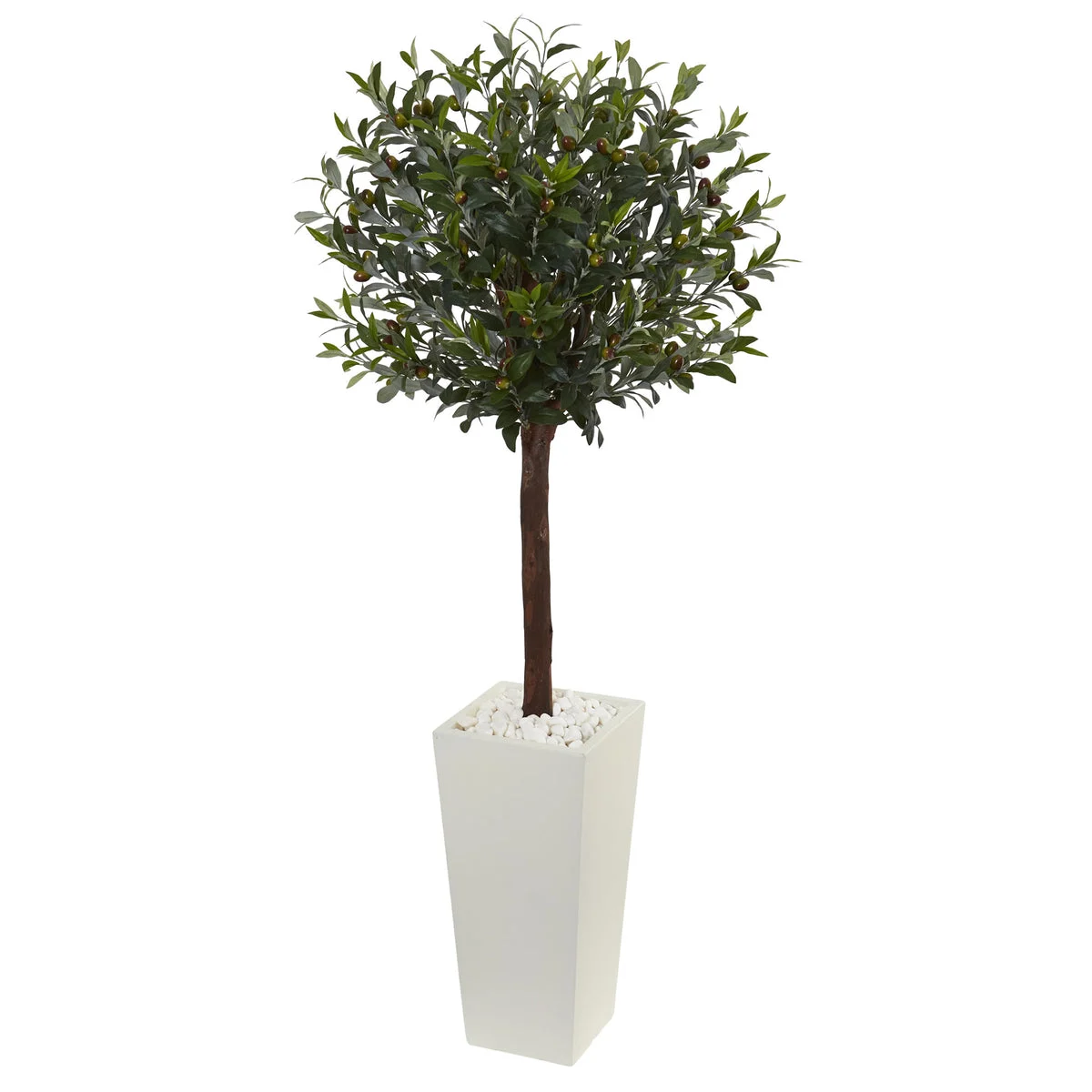 Nearly Natural 5868 5' Artificial Green Olive Topiary Tree in White Tower Planter