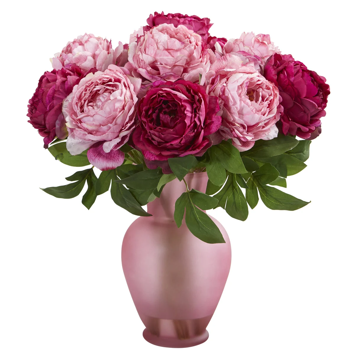 Nearly Natural 18`` Peony Artificial Arrangement in Rose Colored Vase