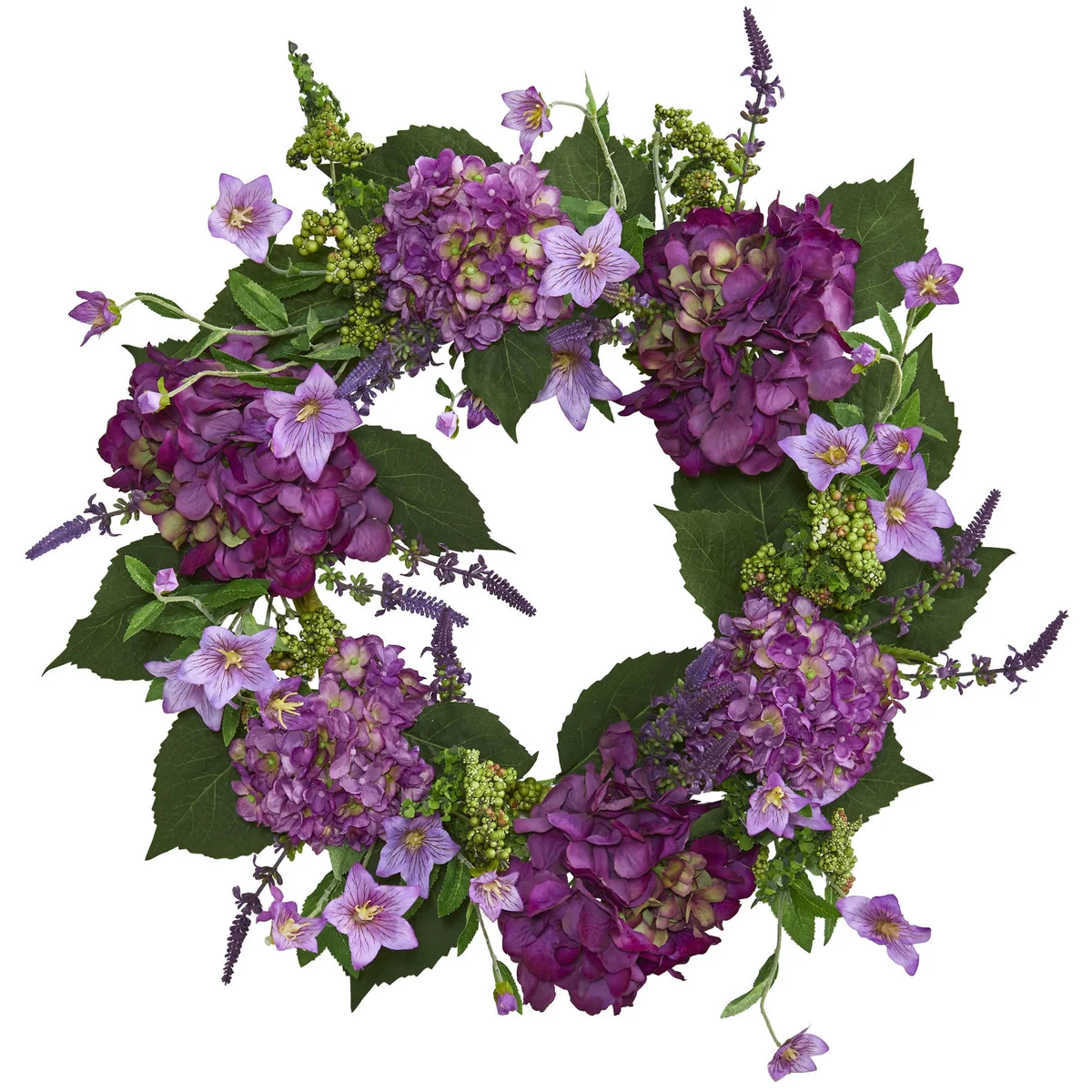 Nearly Natural 4213 24" Artificial Green & Pink Hydrangea Wreath