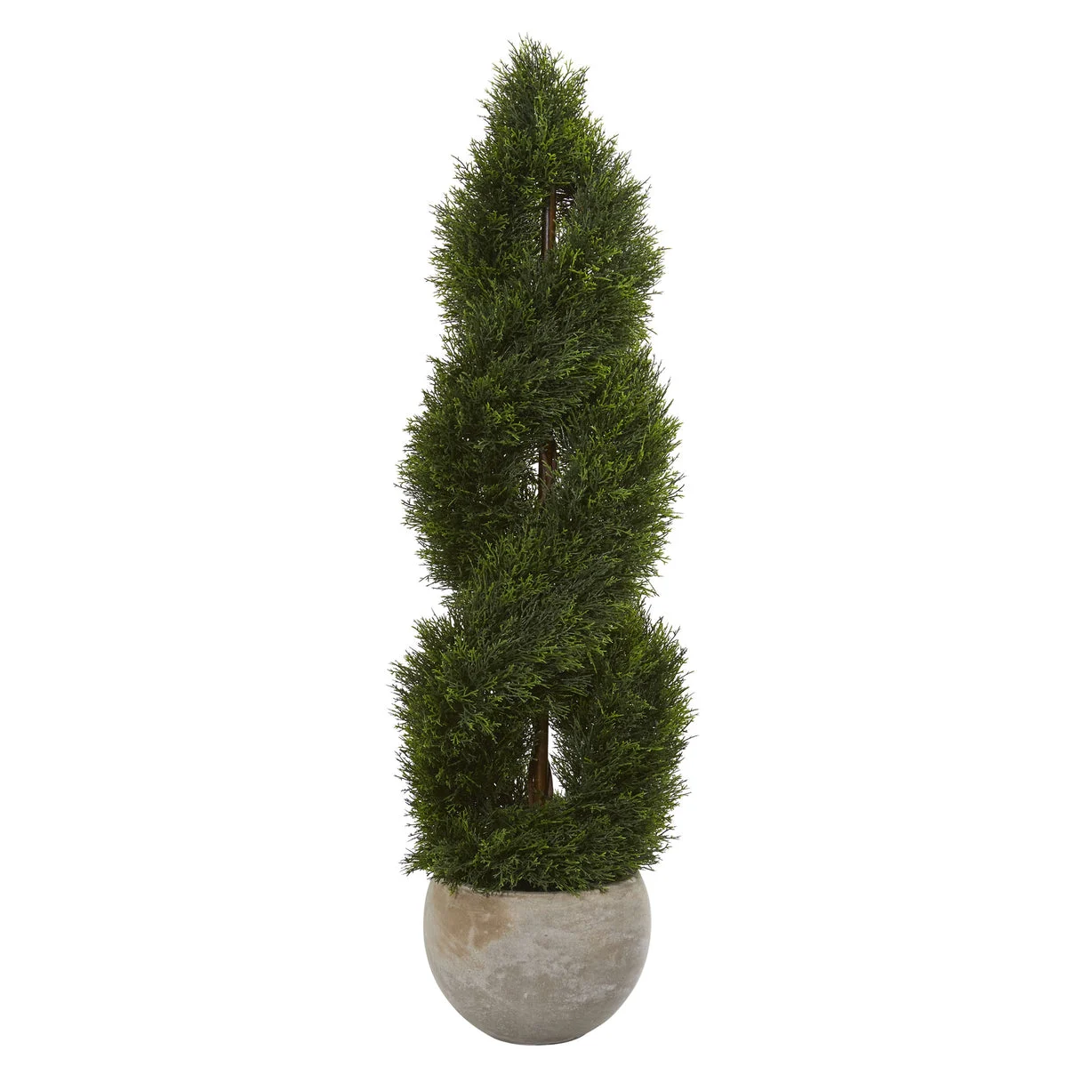 Nearly Natural 5765 4' Artificial Green Double Pond Cypress Spiral Tree in Sand Colored Planter, UV Resistant (Indoor/Outdoor)