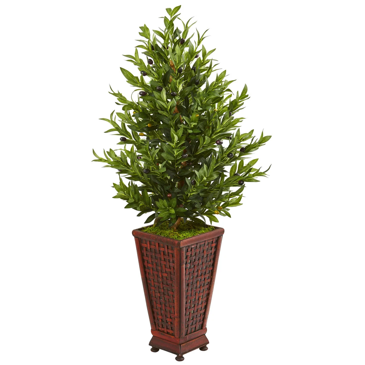 Nearly Natural 9321 46" Artificial Green Olive Cone Topiary Tree in Decorative Planter