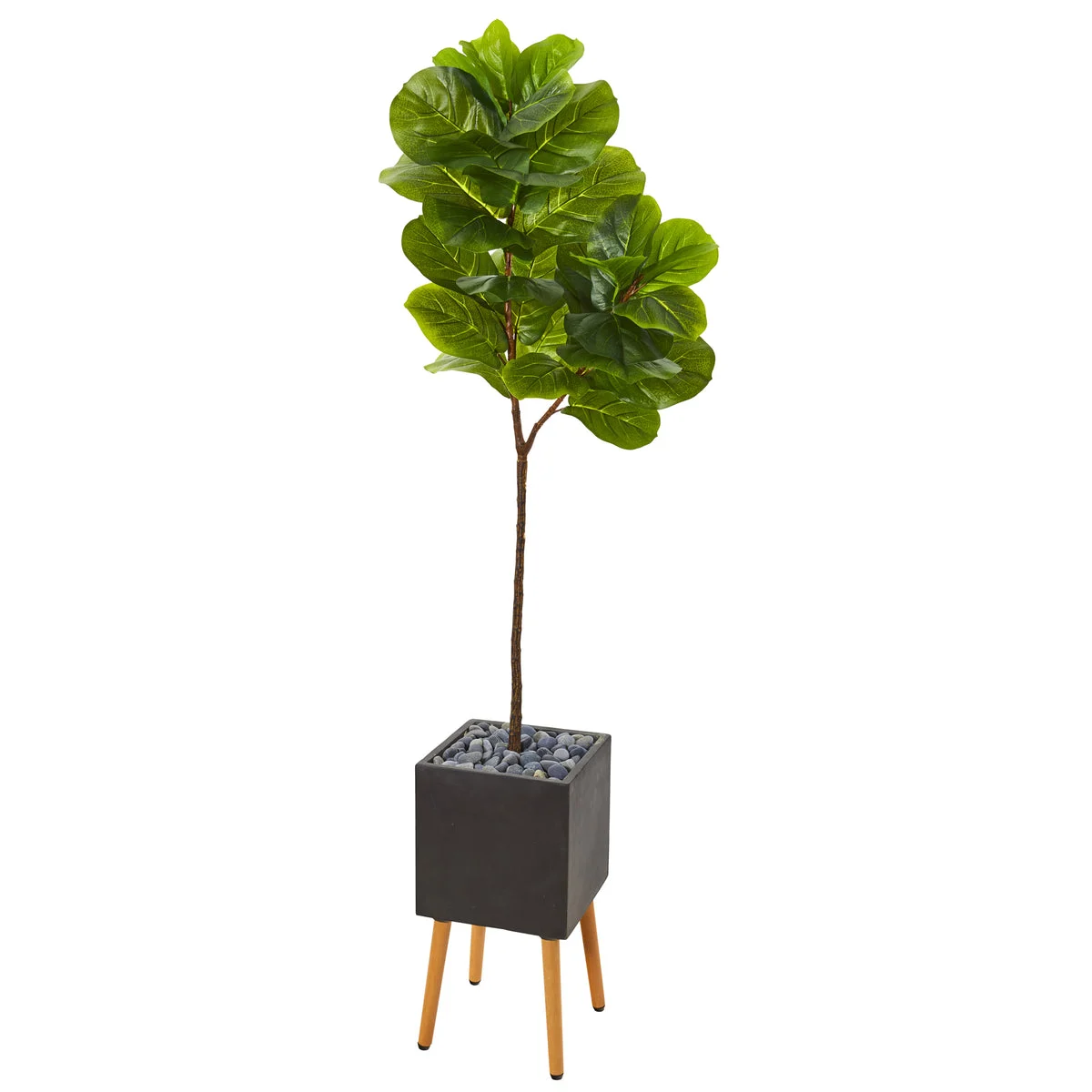 Nearly Natural T1141 71" Artificial Green Real Touch Fiddle Leaf Tree in Black Planter with Stand