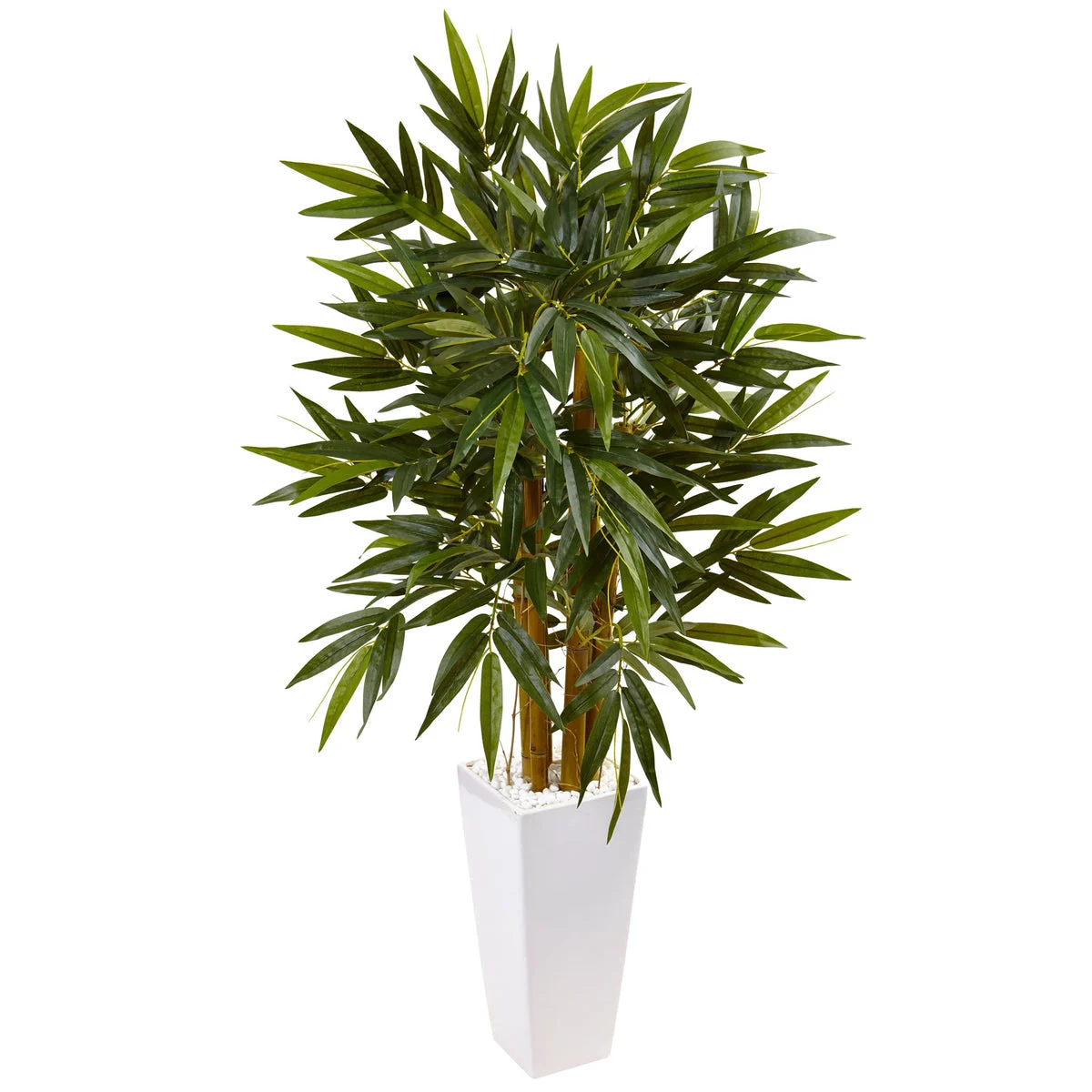 Nearly Natural 5815 4' Artificial Green Bamboo Tree in White Tower Planter
