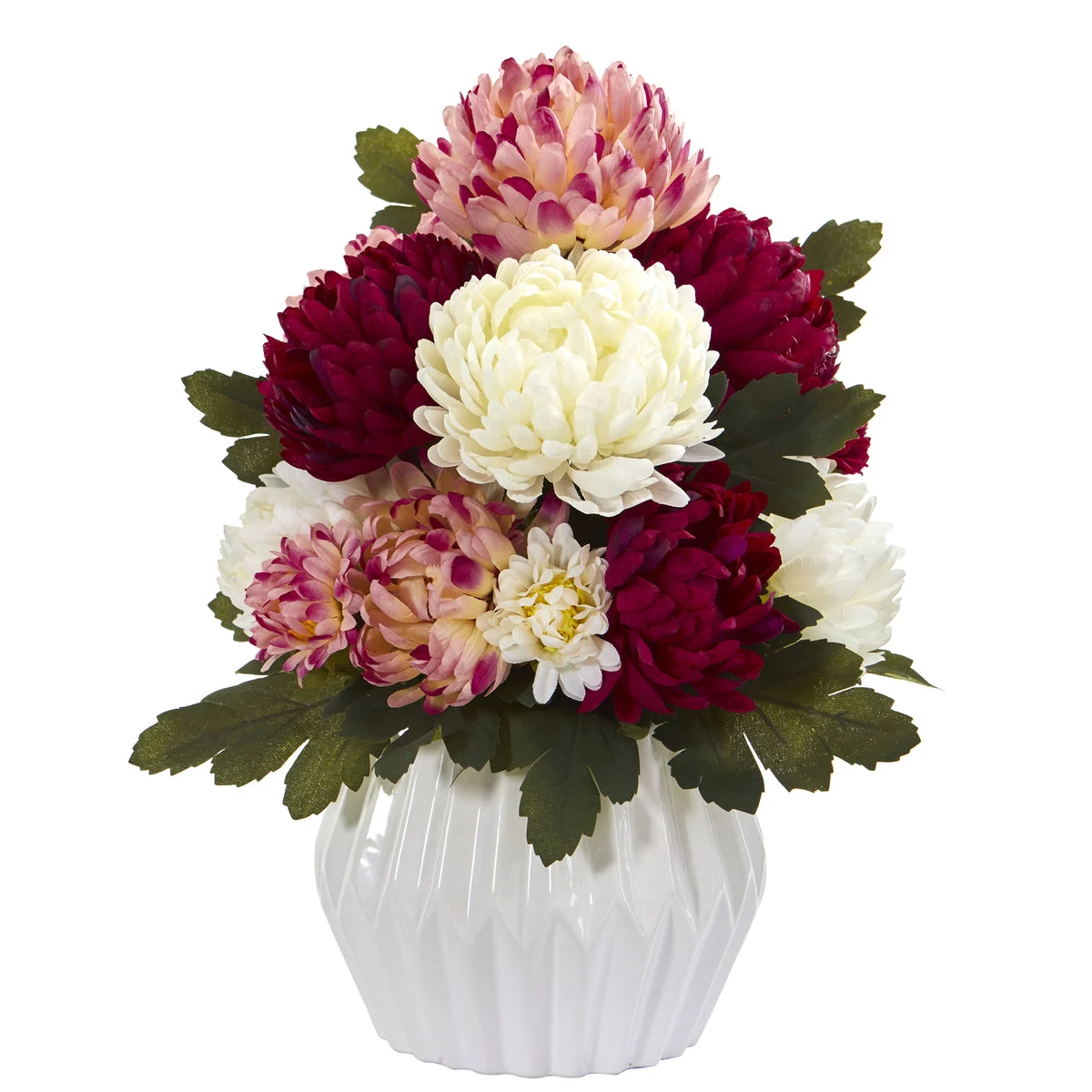 Nearly Natural 16`` Mum Artificial Arrangement in White Vase