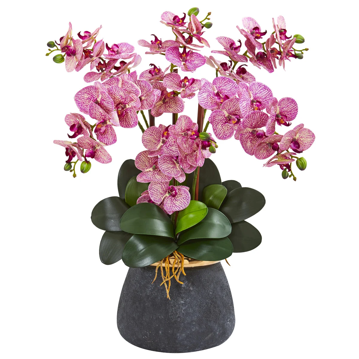 Nearly Natural Phalaenopsis Orchid Artificial Arrangement in Stoneware Vase