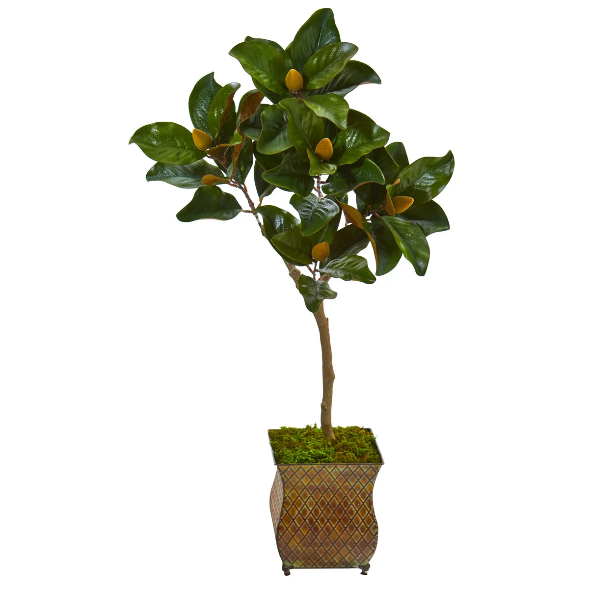 Nearly Natural 9654 42" Artificial Green & Yellow Magnolia Leaf Tree in Decorative Metal Planter