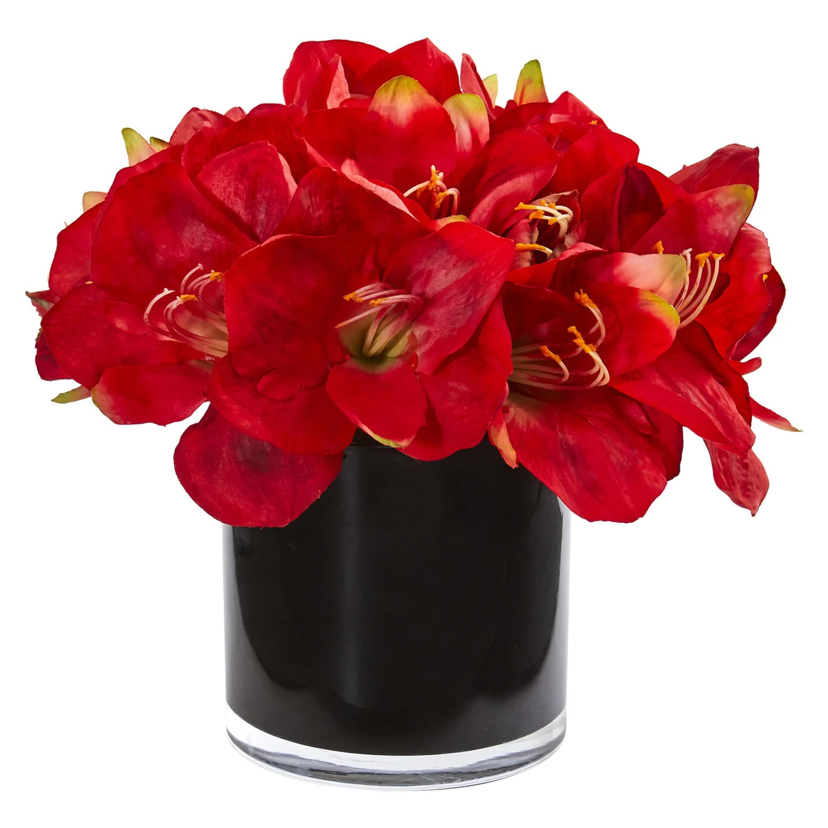Nearly Natural Amaryllis Artificial Arrangement in Glossy Cylinder