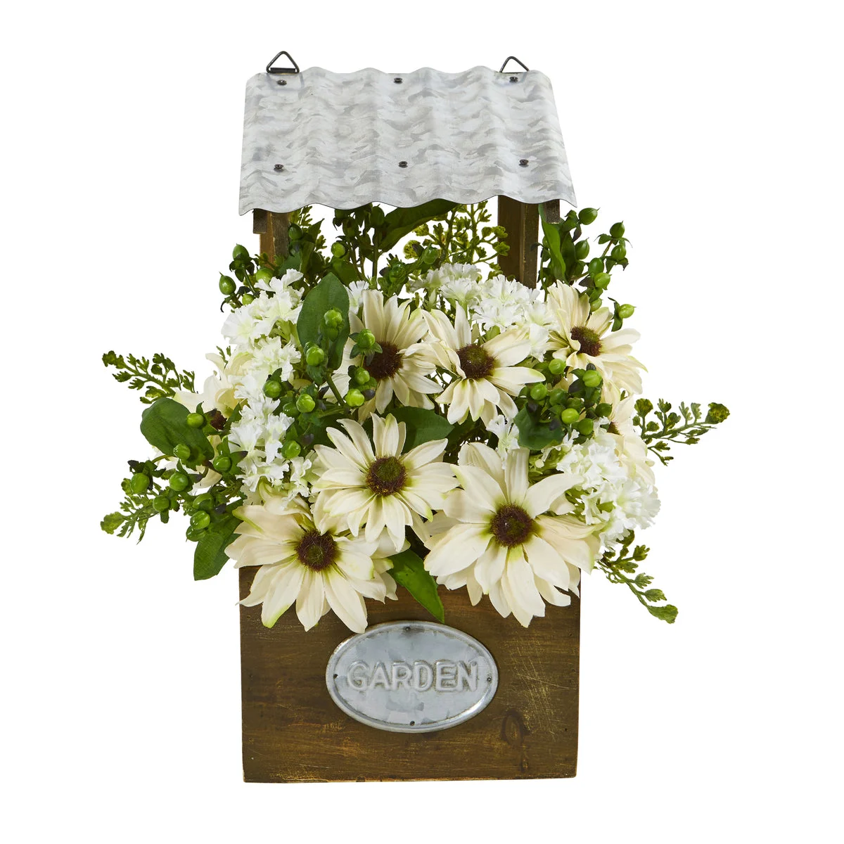 Nearly Natural 14`` Mixed Daisy Artificial Plant in Tin Roof Planter