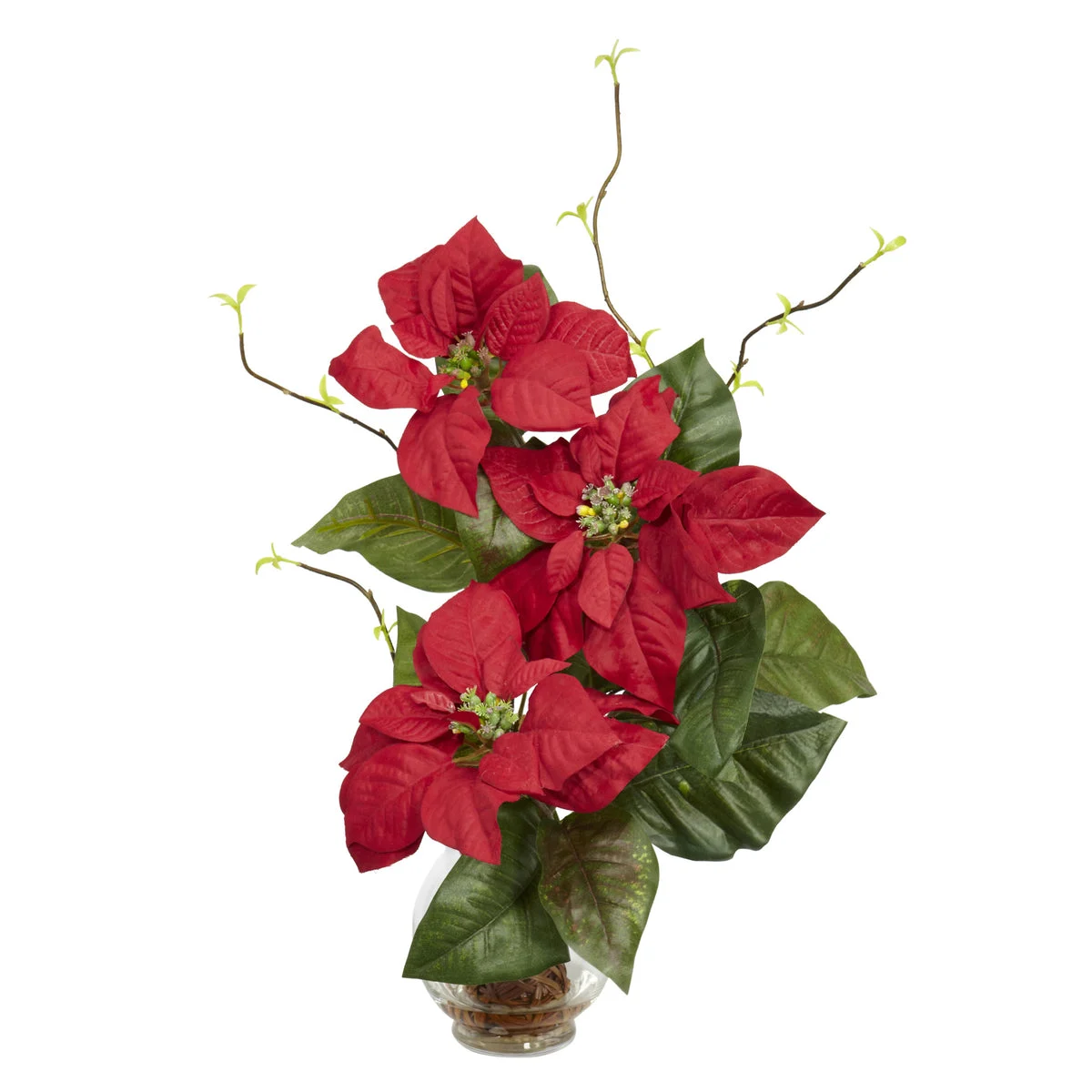 Nearly Natural Poinsettia w/Fluted Vase Silk Flower Arrangement