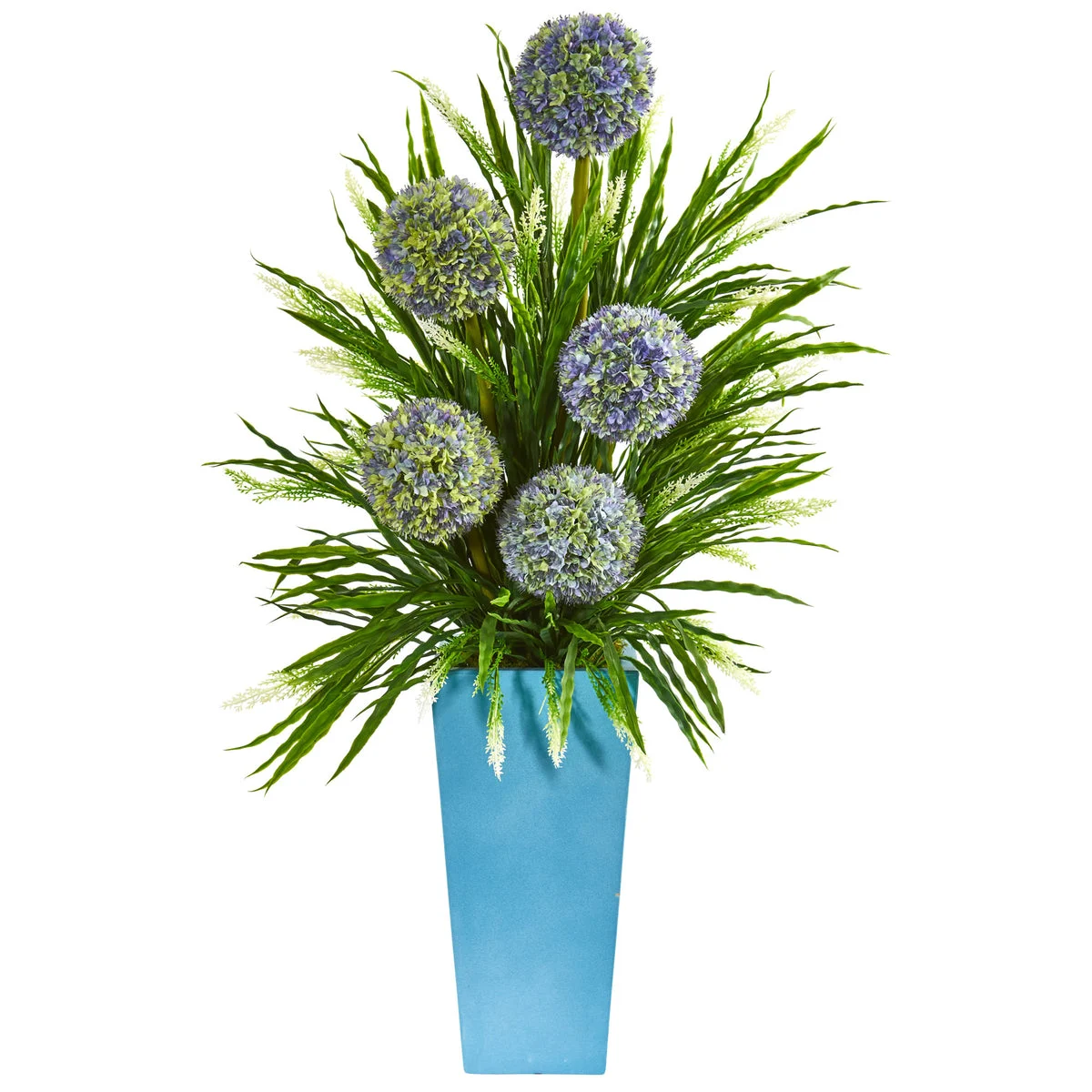 Nearly Natural 3’ Ball Flower & Grass Artificial Arrangement in Planter