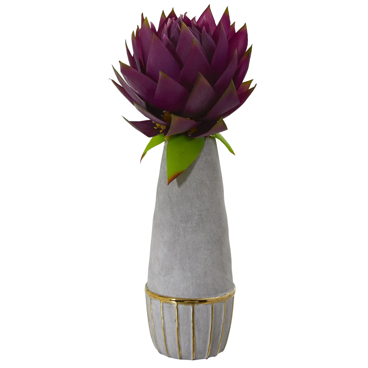 Nearly Natural 23`` Musella Artificial Arrangement in Stoneware Oval Vase with Gold Trimming