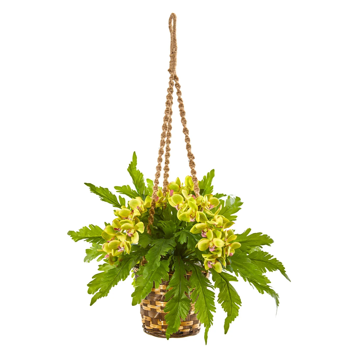 Nearly Natural 29`` Phalaenopsis Orchid and Fern Artificial Plant in Hanging Basket