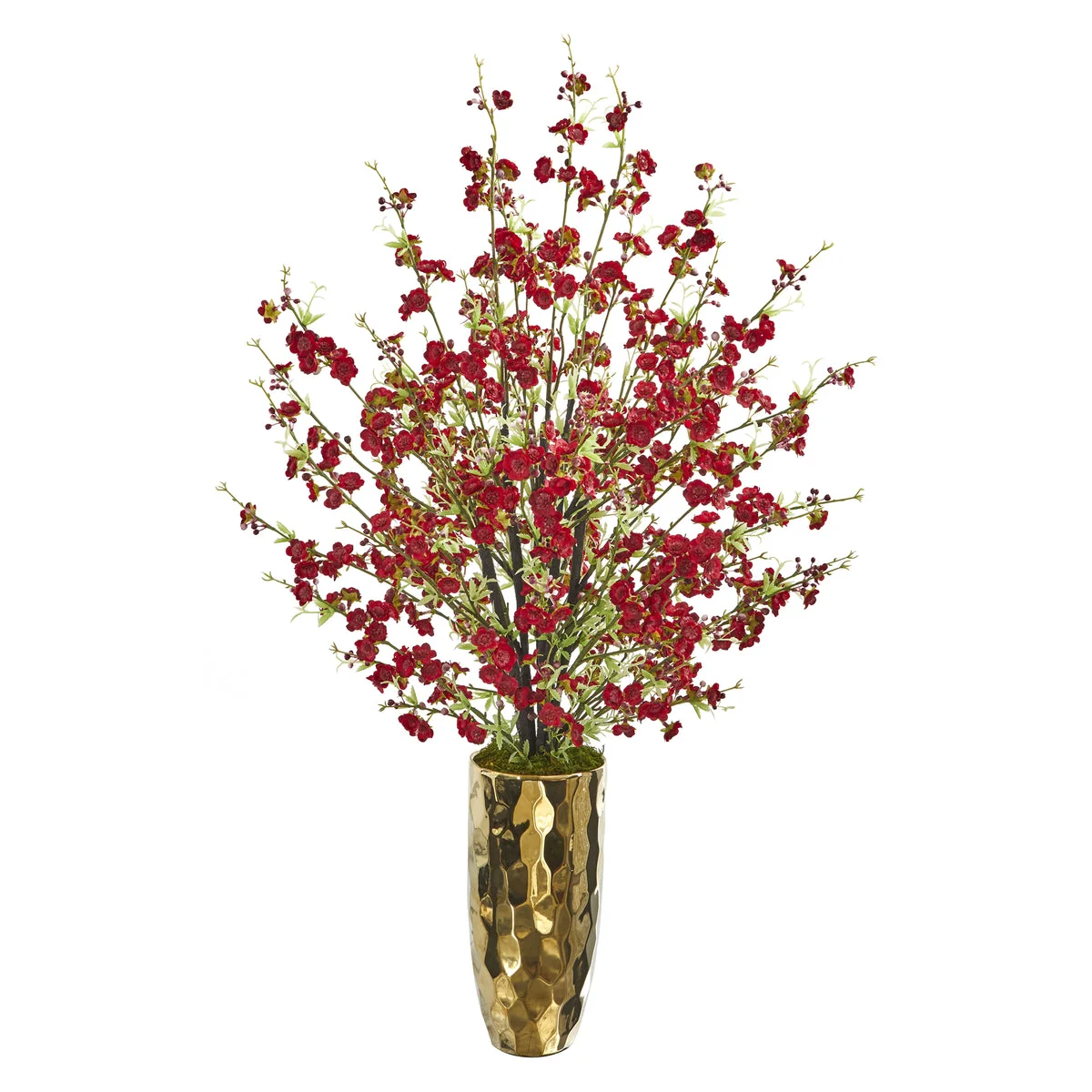 Nearly Natural 33`` Cherry Blossom Artificial Arrangement in Gold Vase