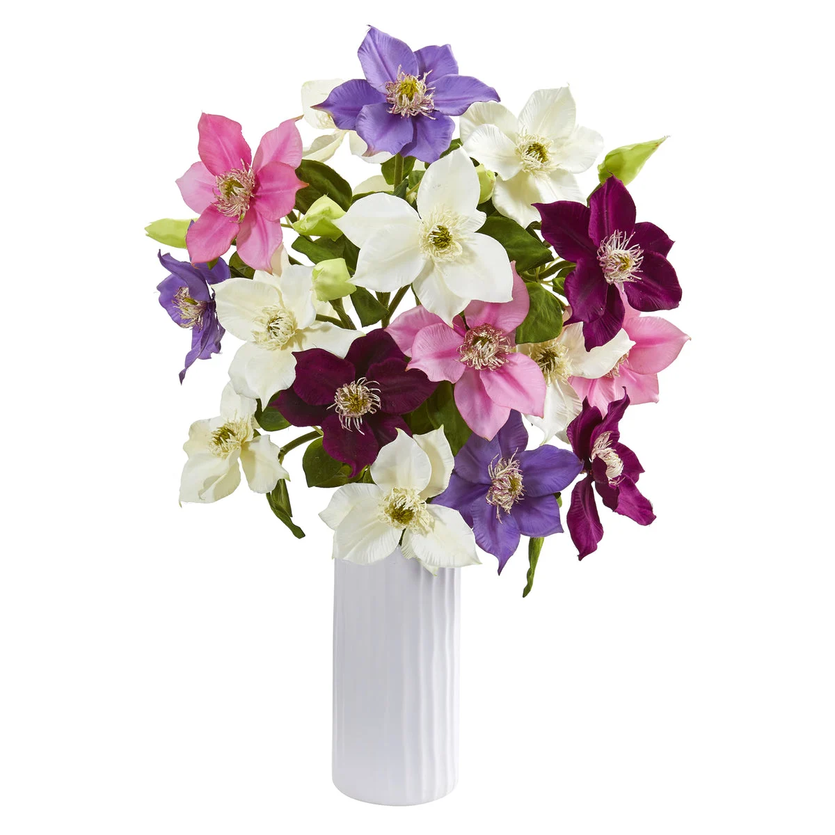 Nearly Natural 21`` Anemone Artificial Arrangement in White Vase