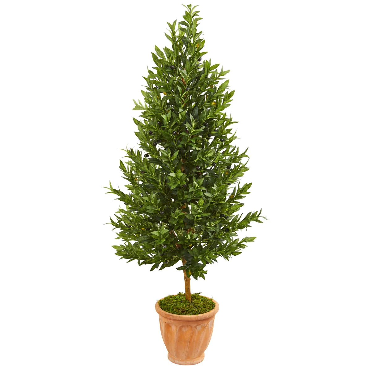 Nearly Natural 9346 5' Artificial Green Olive Cone Topiary Tree in Terra Cotta Planter, UV Resistant (Indoor/Outdoor)