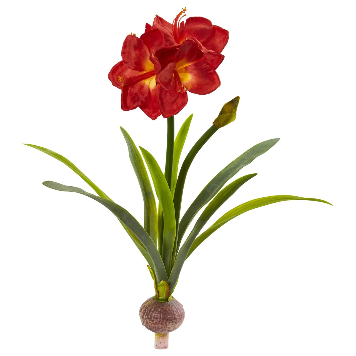 Nearly Natural 2298-S3 31" Artificial Green & Red Amaryllis Flower, Set of 3