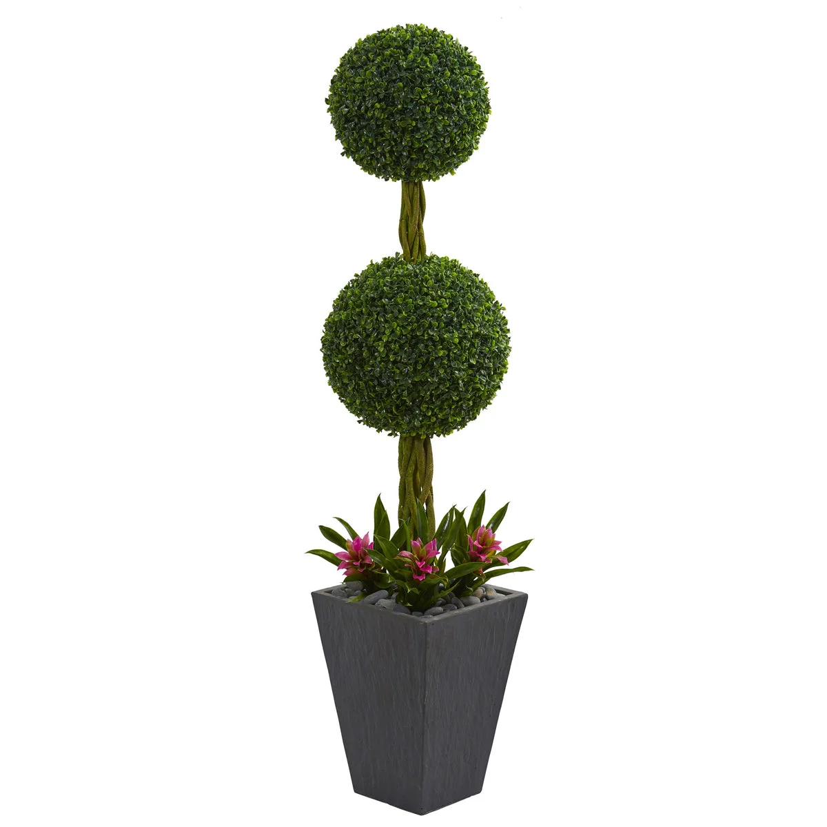 Nearly Natural 5730 5' Artificial Green Double Boxwood Ball Topiary Tree in Slate Planter, UV Resistant (Indoor/Outdoor)