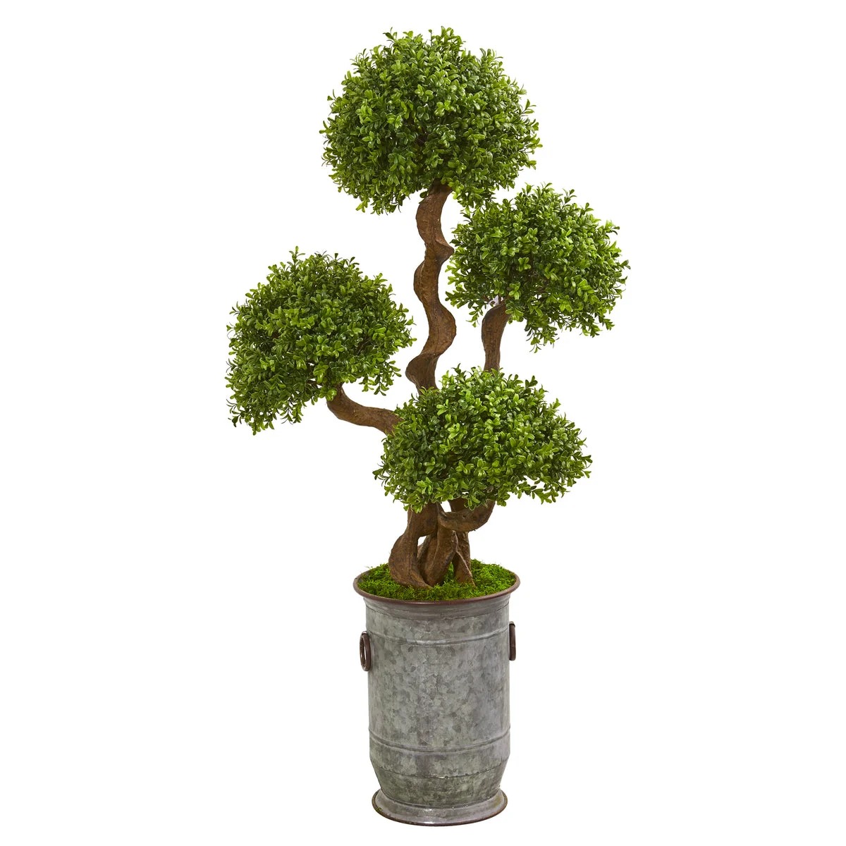 Nearly Natural 9711 50" Artificial Green Triple Ball Boxwood Topiary Tree in Metal Planter