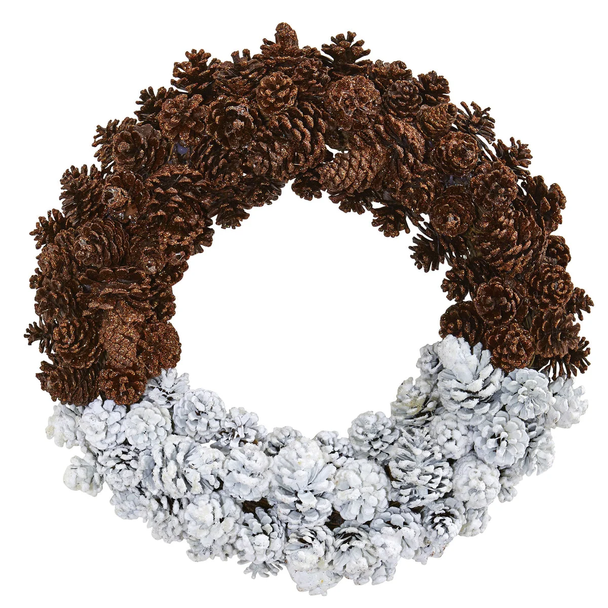 Nearly Natural 4181 20" Frosted White & Brown Pine Cone Wreath