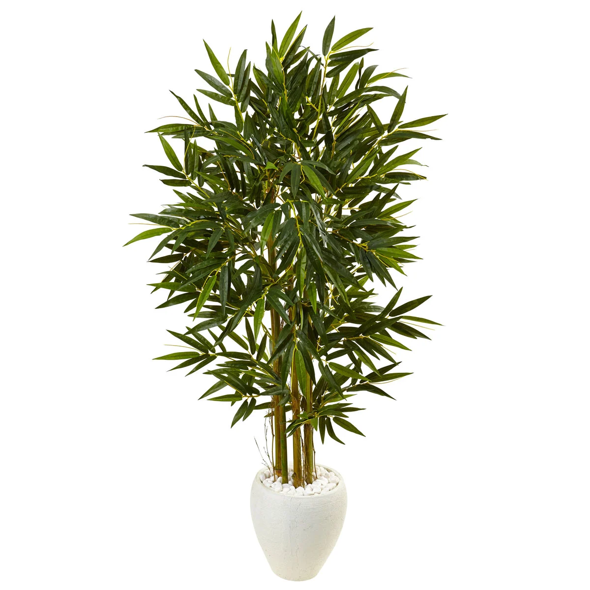 Nearly Natural 5809 5.5' Artificial Green Bamboo Tree in White Oval Planter