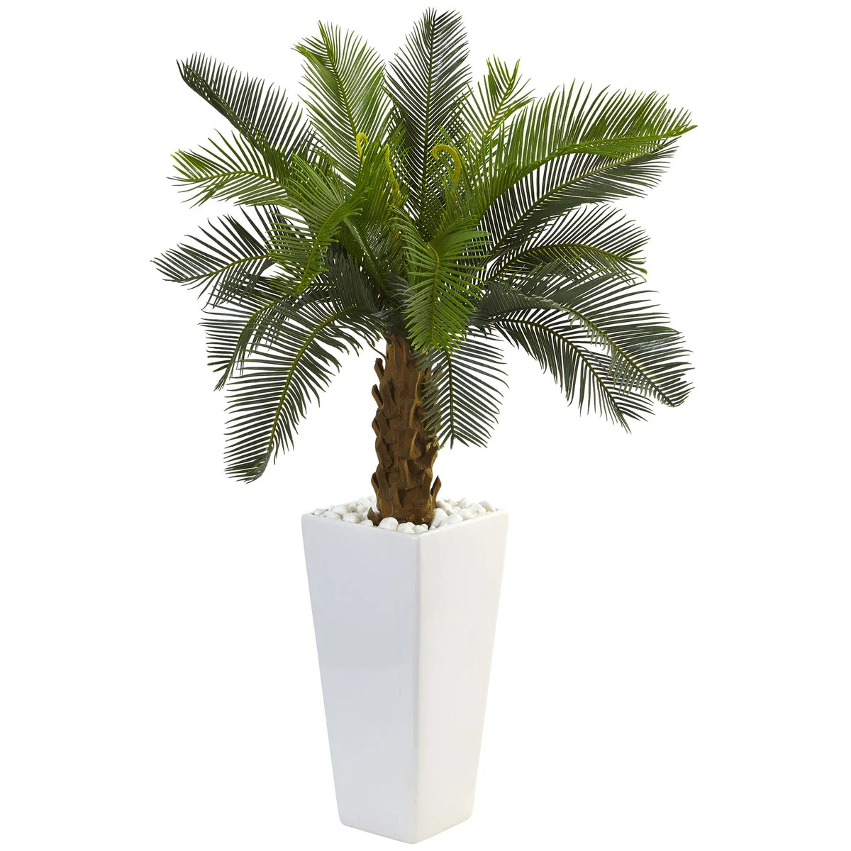 Nearly Natural 5973 3' Artificial Green Cycas Tree in White Tower Planter