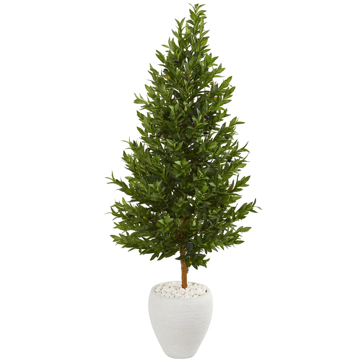Nearly Natural 9347 5' Artificial Green Olive Cone Topiary Tree in White Planter, UV Resistant (Indoor/Outdoor)