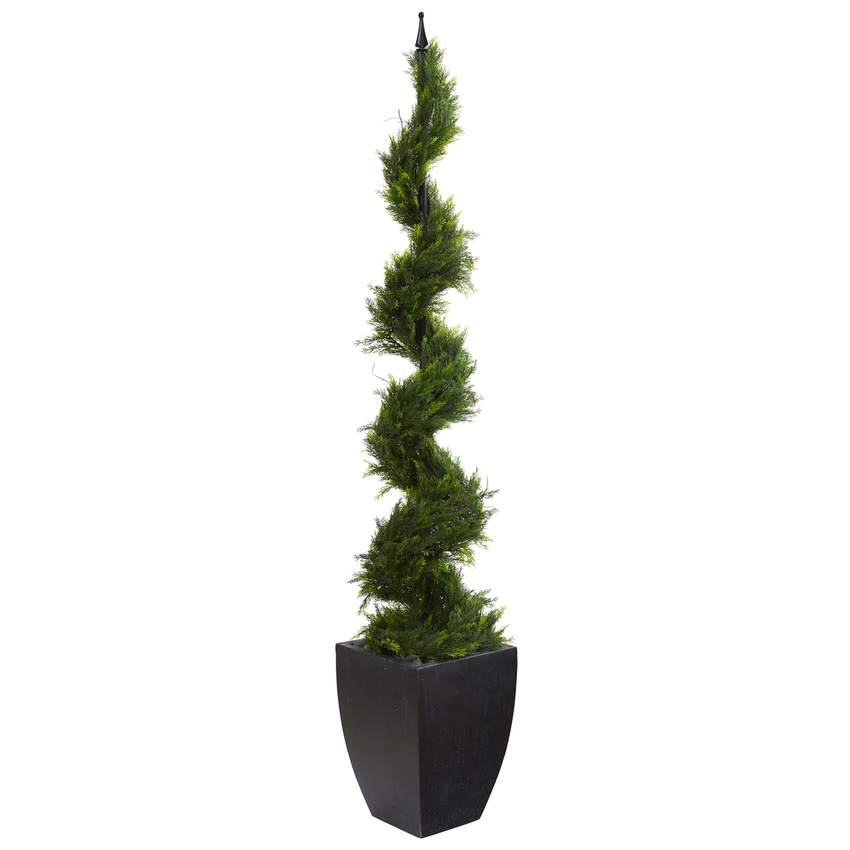Nearly Natural T1209 70" Artificial Green Cypress Spiral Tree in Black Planter