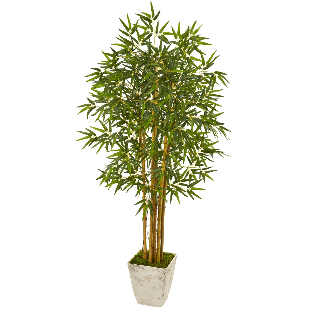 Nearly Natural 9853 65" Artificial Green Bamboo Tree in Country White Planter