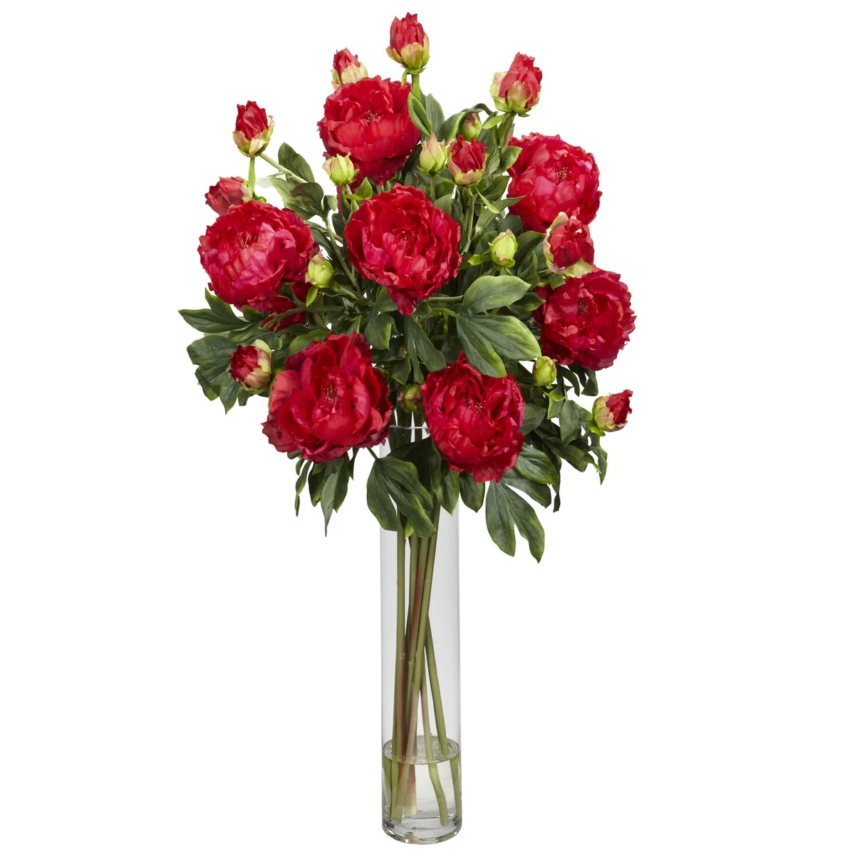 Nearly Natural Peony w/Cylinder Silk Flower Arrangement