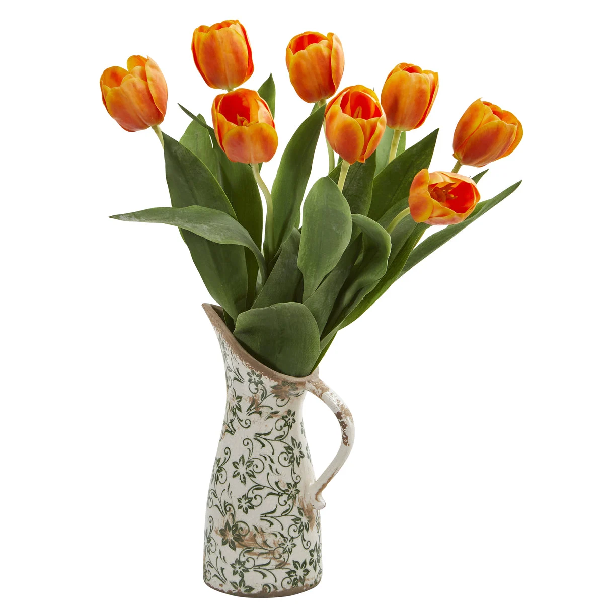 Nearly Natural 19`` Tulip Artificial Arrangement in Floral Pitcher